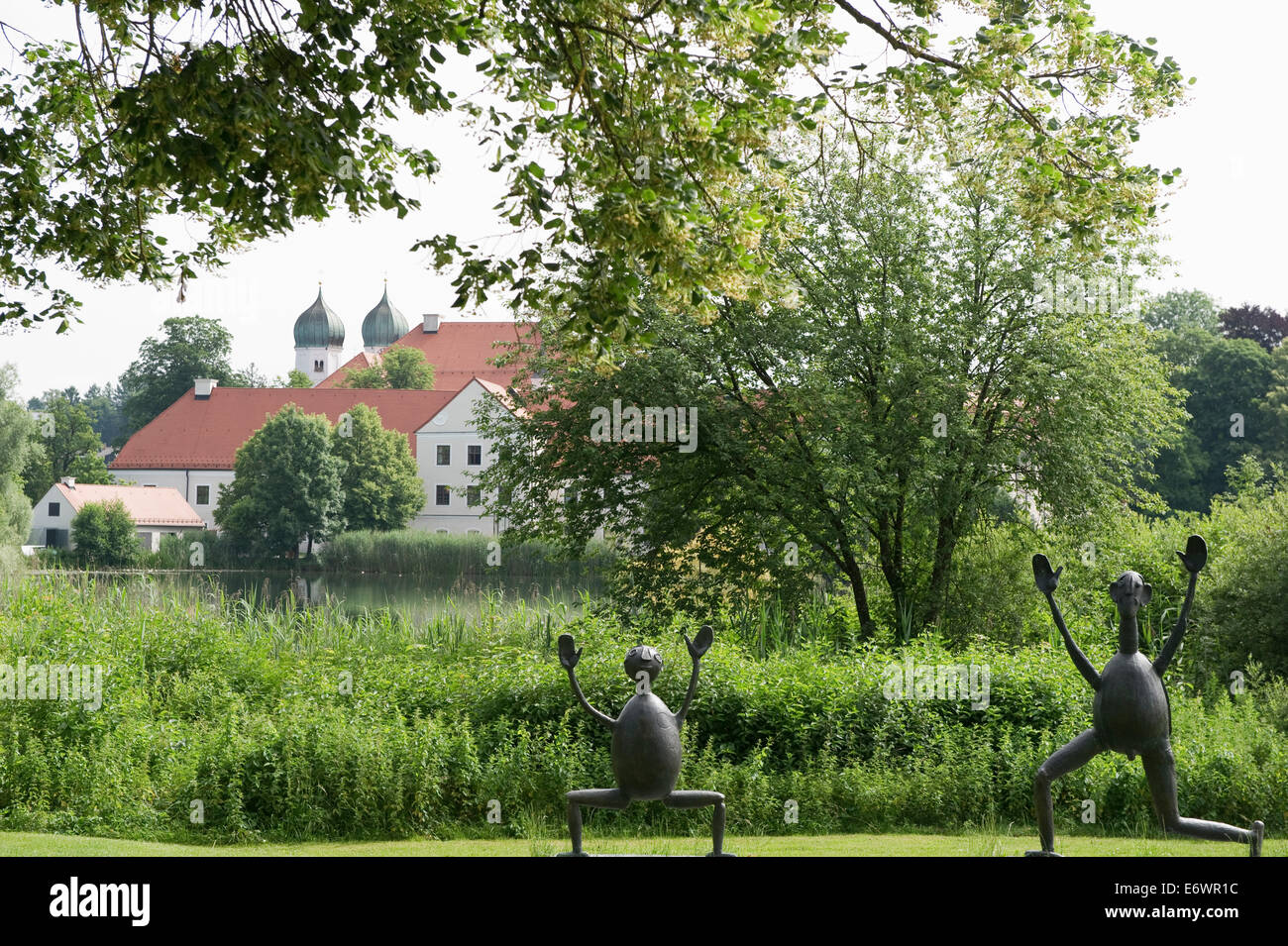 Sculptures by artist Heinrich Kirchner near Seeon Monastery, Seeon, Chiemgau, Upper Bavaria, Bavaria, Germany Stock Photo