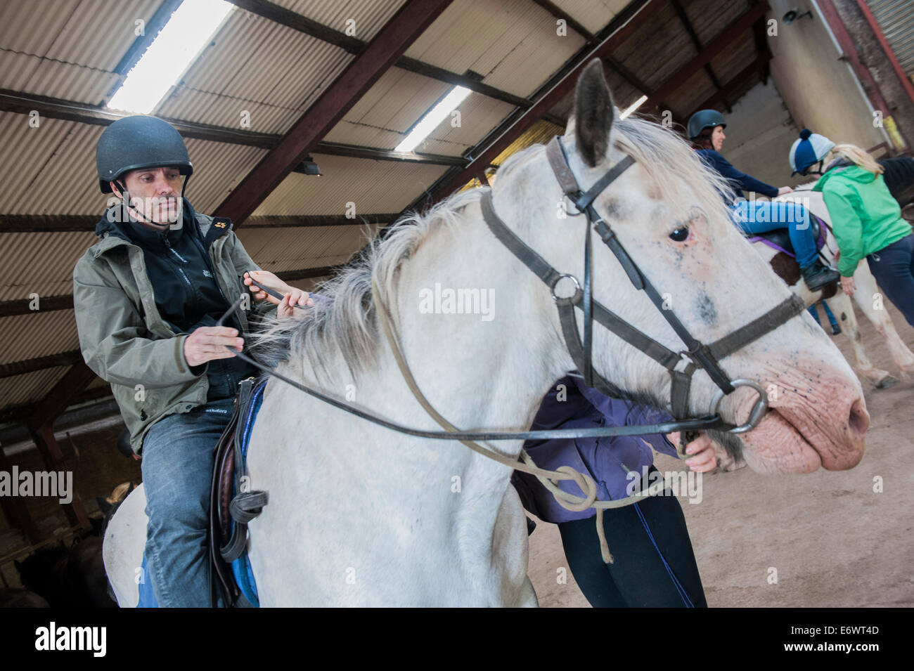 Horse riding for beginners near Newport, South Wales, UK. Stock Photo