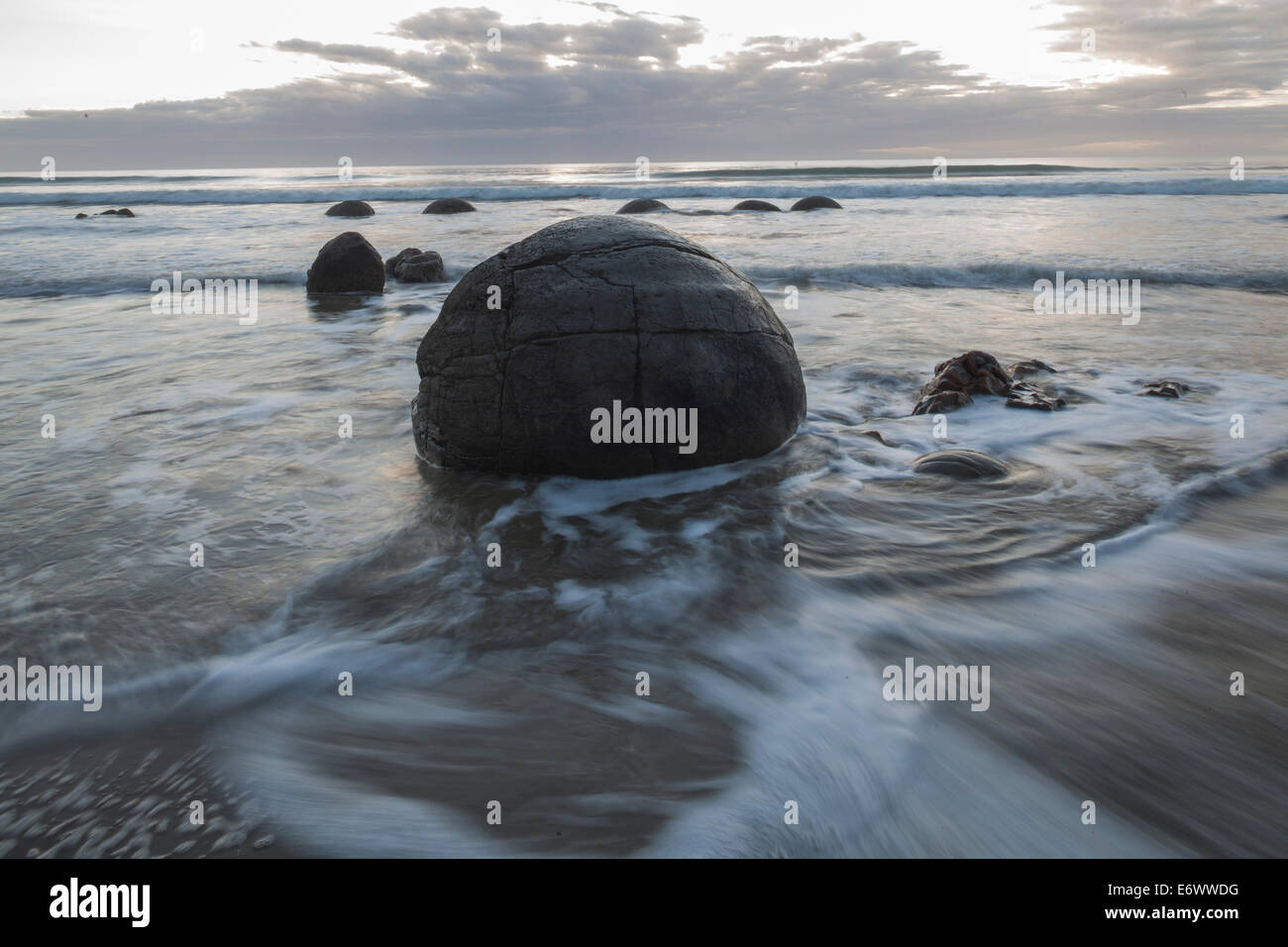 Moeraki Boulders, large, spherical concretions, stone ball, Otago, South Island, New Zealand Stock Photo