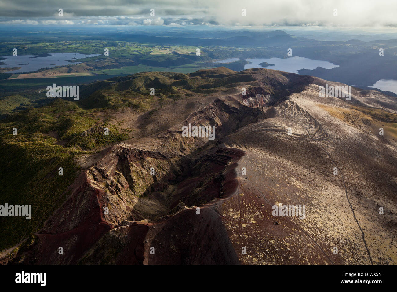 Aerial view of Mt Tarawera volcano, giant lava crevice, Rotorua, North Island, New Zealand Stock Photo