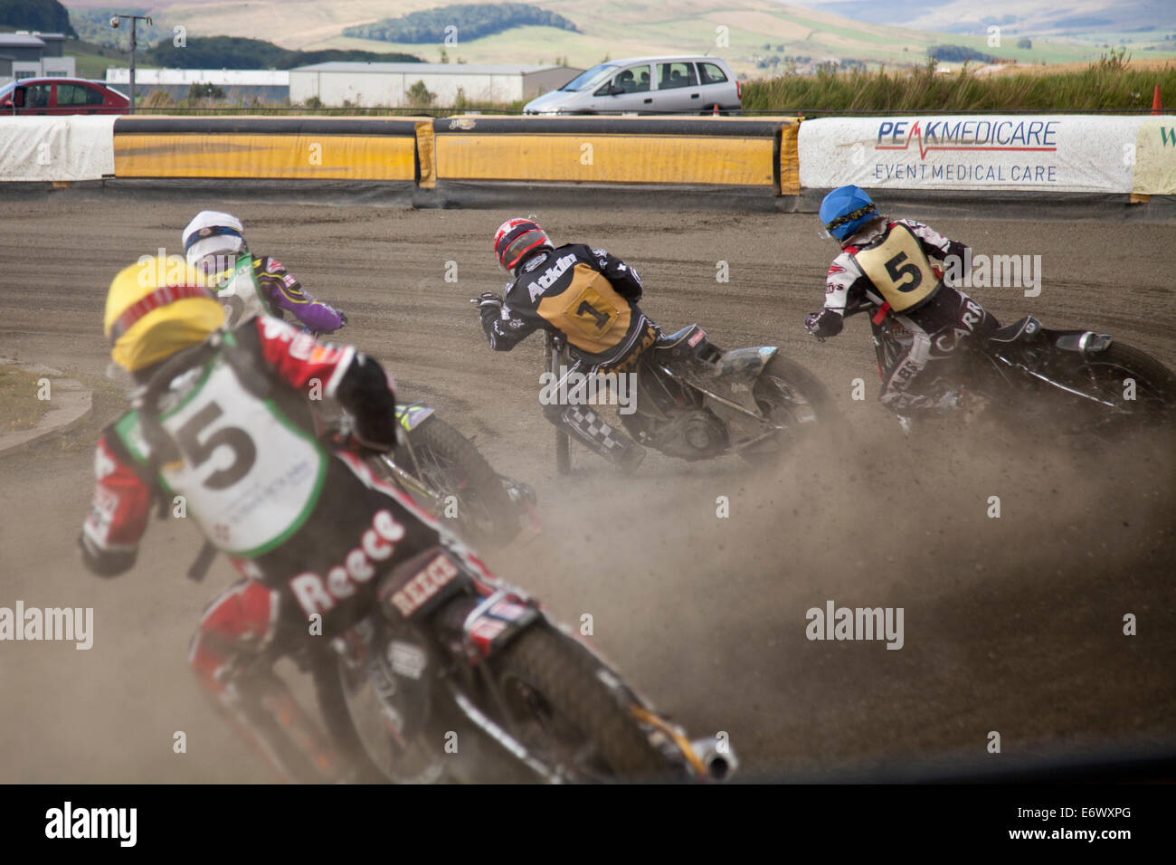 Speedway Riders  at Buxton Raceway, England Stock Photo