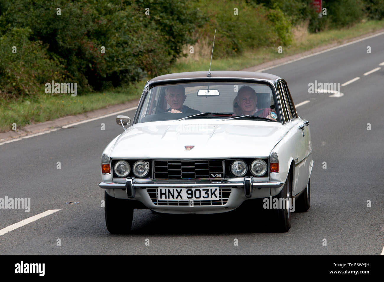 Rover P6 3500S V8 car on the Fosse Way road, Warwickshire, UK Stock Photo