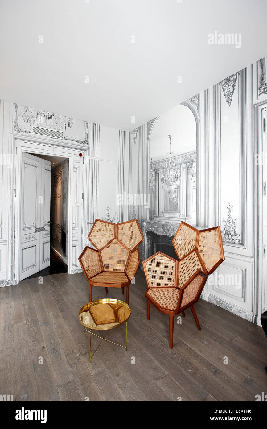 Couture room, Gilded Lounge Suite at Hotel La Maison Champs-Elysees,  designed by Martin Margiela, Paris, France Stock Photo - Alamy