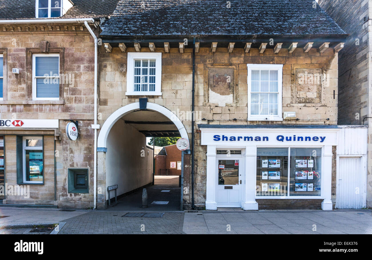 Sharman Quinney estate agent trading from a historic, period stone building in Market Deeping, near Peterborough, Cambridgeshire, England, UK. Stock Photo