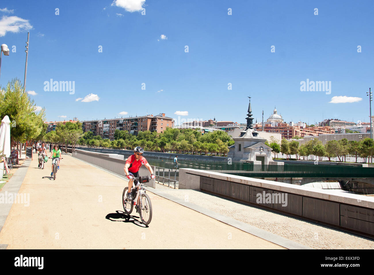 Cyclists on the Madrid Rio Park Stock Photo