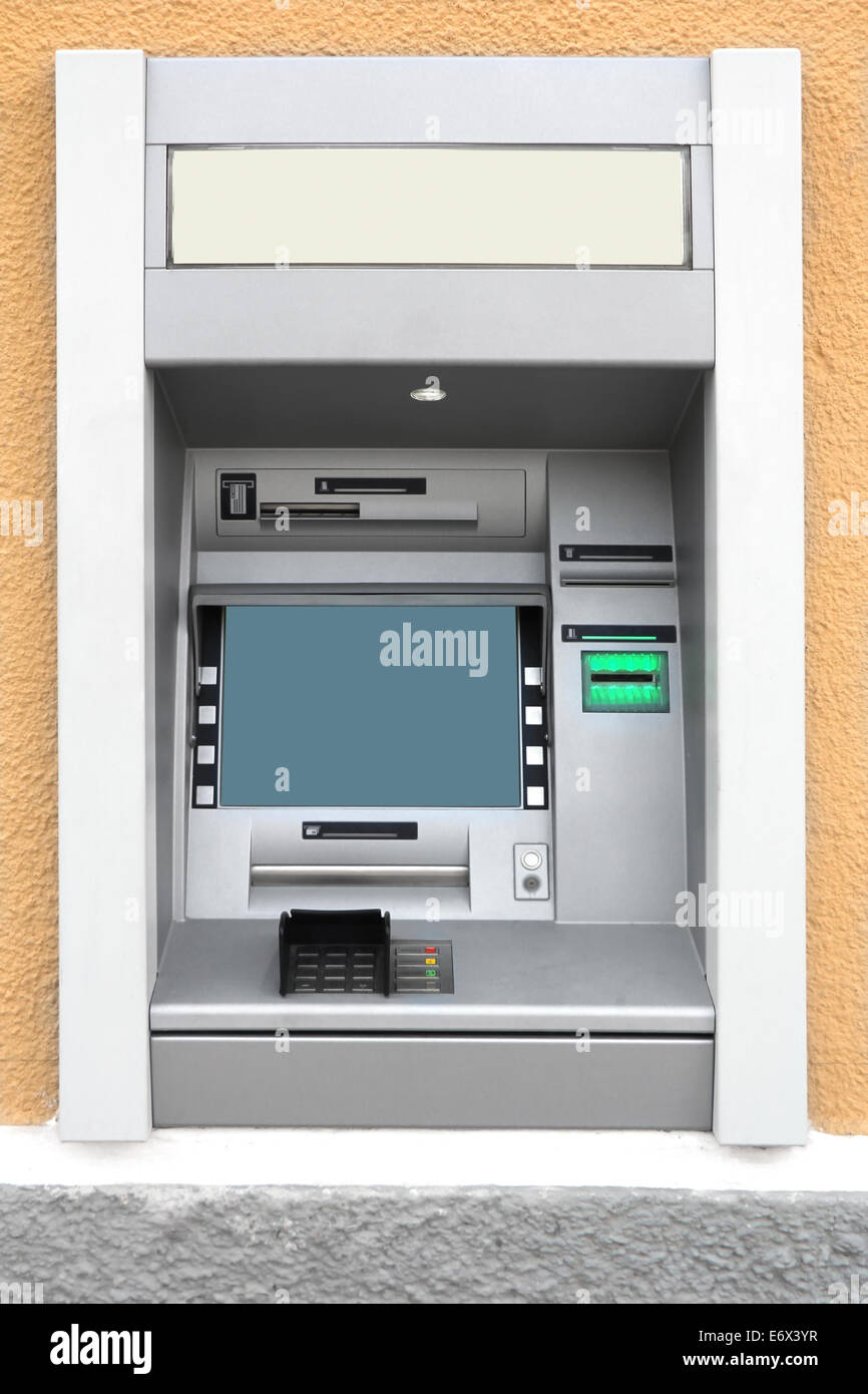 Automatic Teller Machine with Blank Screen in the wall Stock Photo