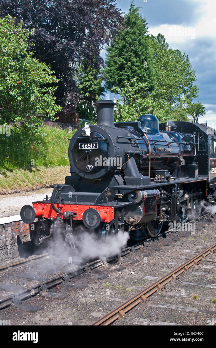 Restored steam locomotive E.V. Cooper Engineer at Boat of Garten station, Strathspey Steam Railway, Cairngorms National Park Stock Photo