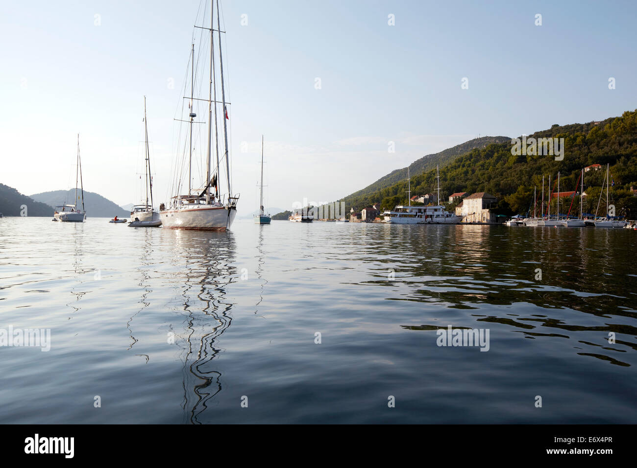 View from Sipanska Luka into the bay with its sailing boats, Sipan ...