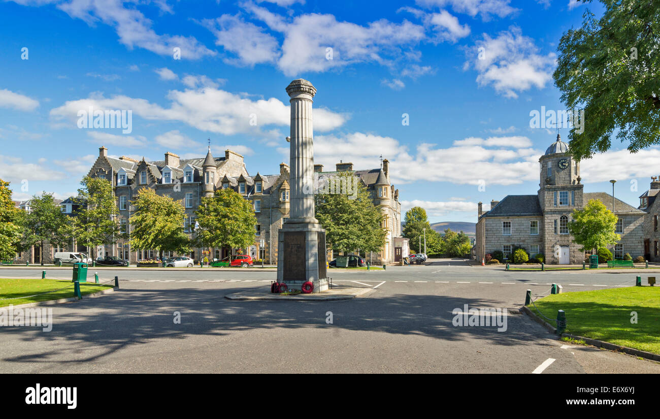 GRANTOWN ON SPEY SCOTLAND THE CENTRE WITH SPEYSIDE HOUSE AND CLOCK TOWER AND THE WAR MEMORIAL