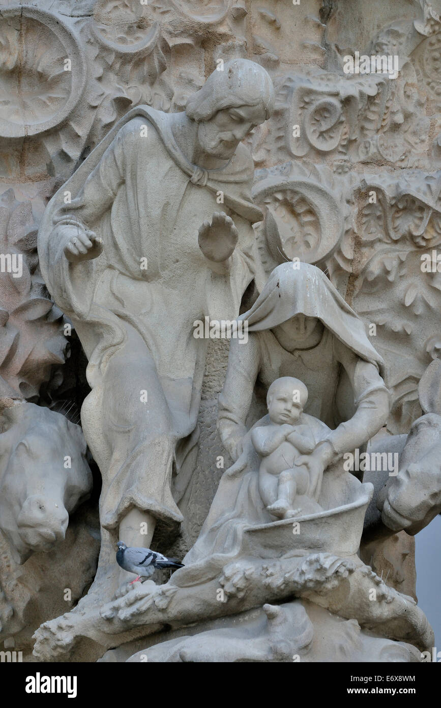Detail of the Nativity façade of the Sagrada Familia, Holy Family Church of the Atonement, by architect Antoni Gaudí Stock Photo