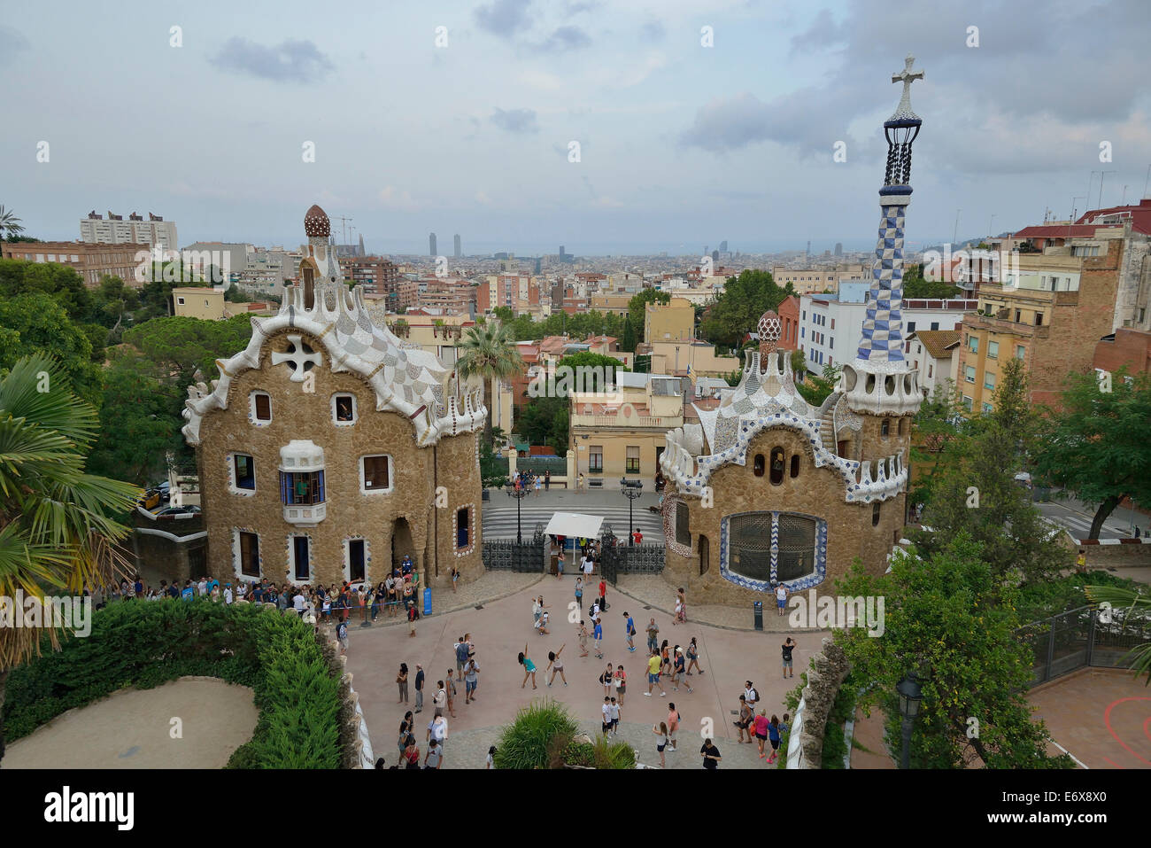 Gatehouses at Parc Güell, by architect Antoni Gaudí, UNESCO World Heritage Site, Barcelona, Catalonia, Spain Stock Photo