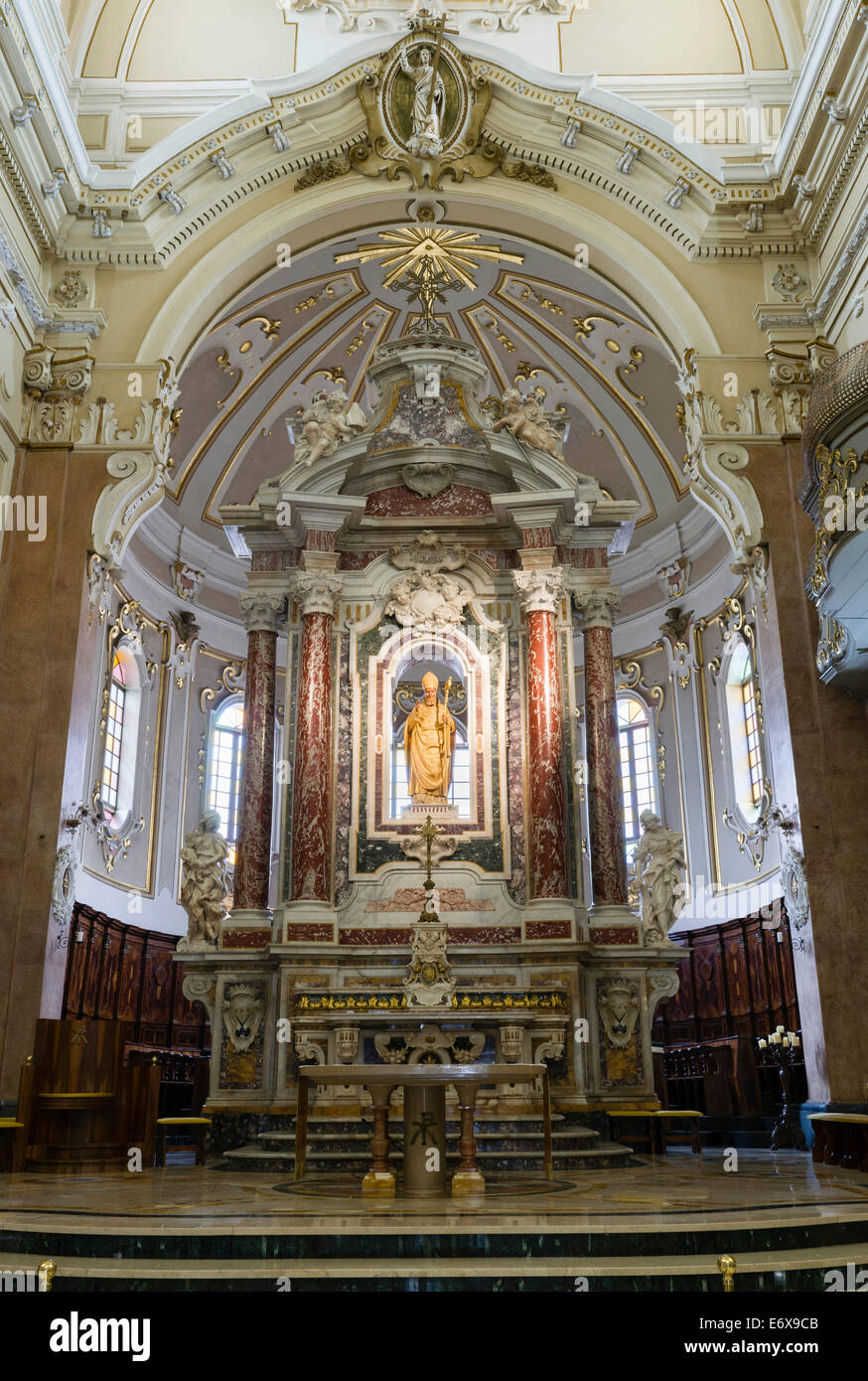 Choir with the Baroque altar, Collegiate Church of San Martino, Baroque style, Martina Franca, Apulia, Italy Stock Photo