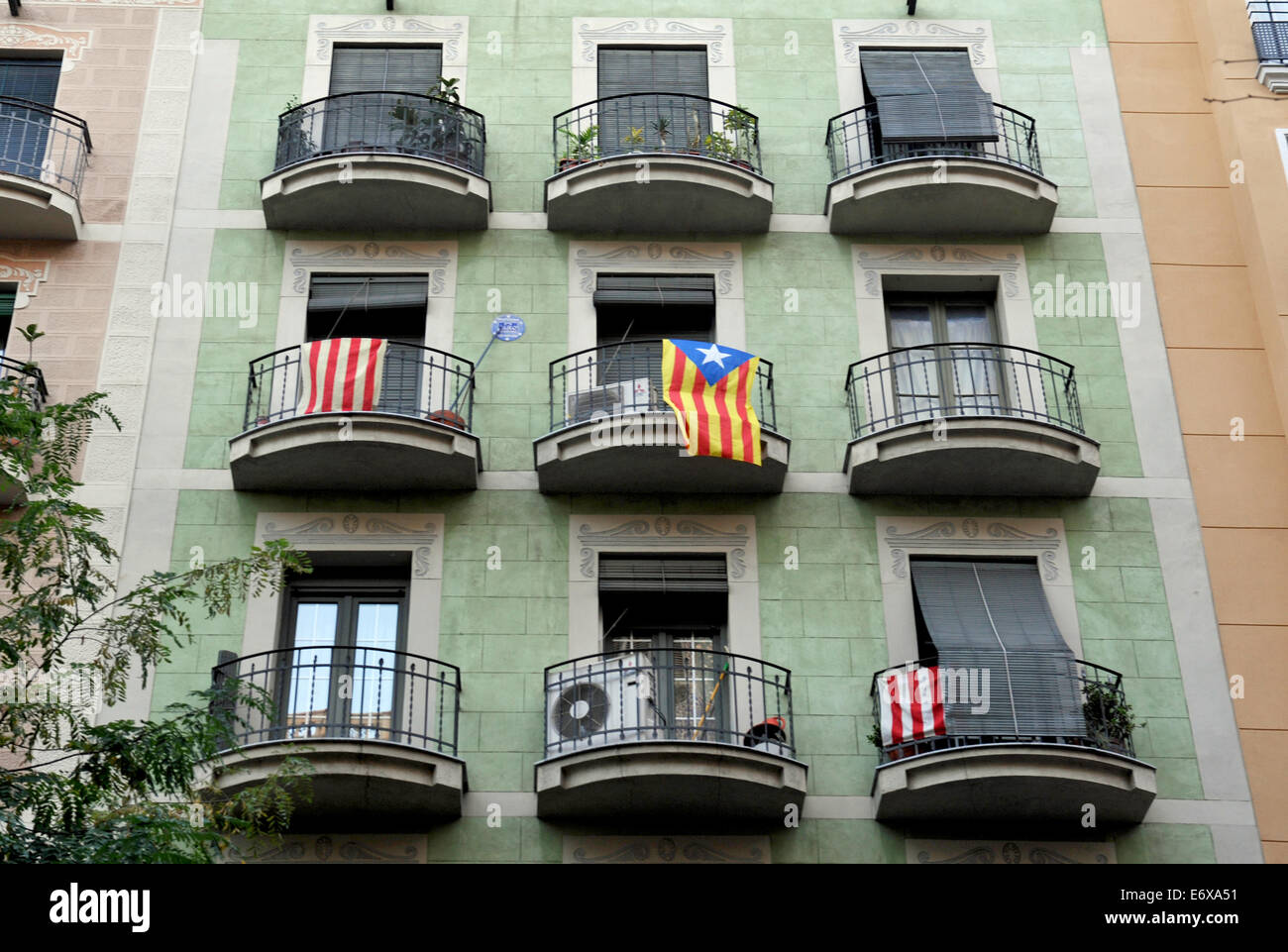 Barcelona flats with Catalan flags Stock Photo