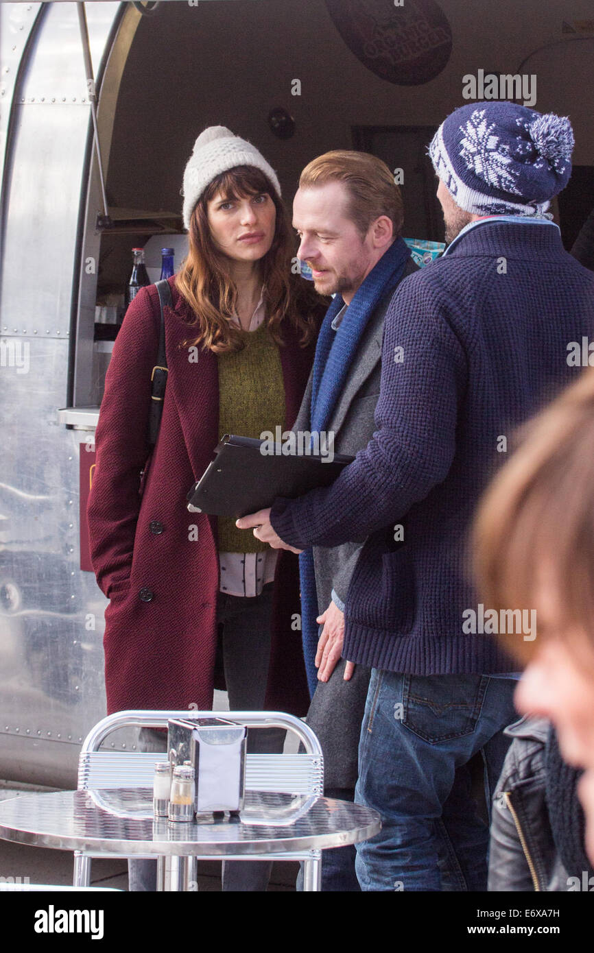 Simon Pegg and Lake Bell filming 'Man Up' on location in London Featuring: Simon  Pegg,Lake Bell Where: London, United Kingdom When: 25 Feb 2014 Stock Photo  - Alamy