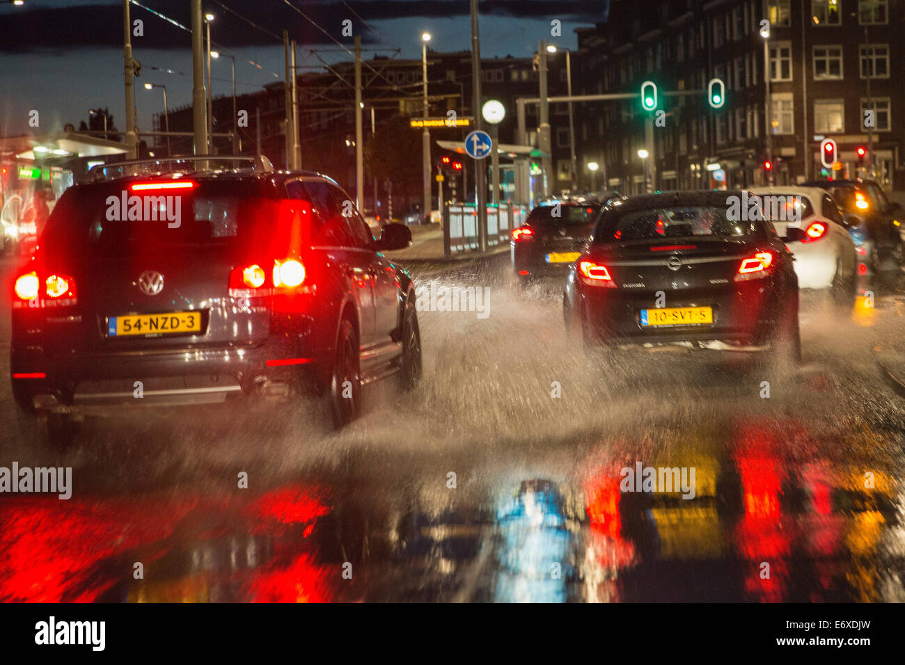 Netherlands, Rotterdam, Cars in flooded streets Stock Photo