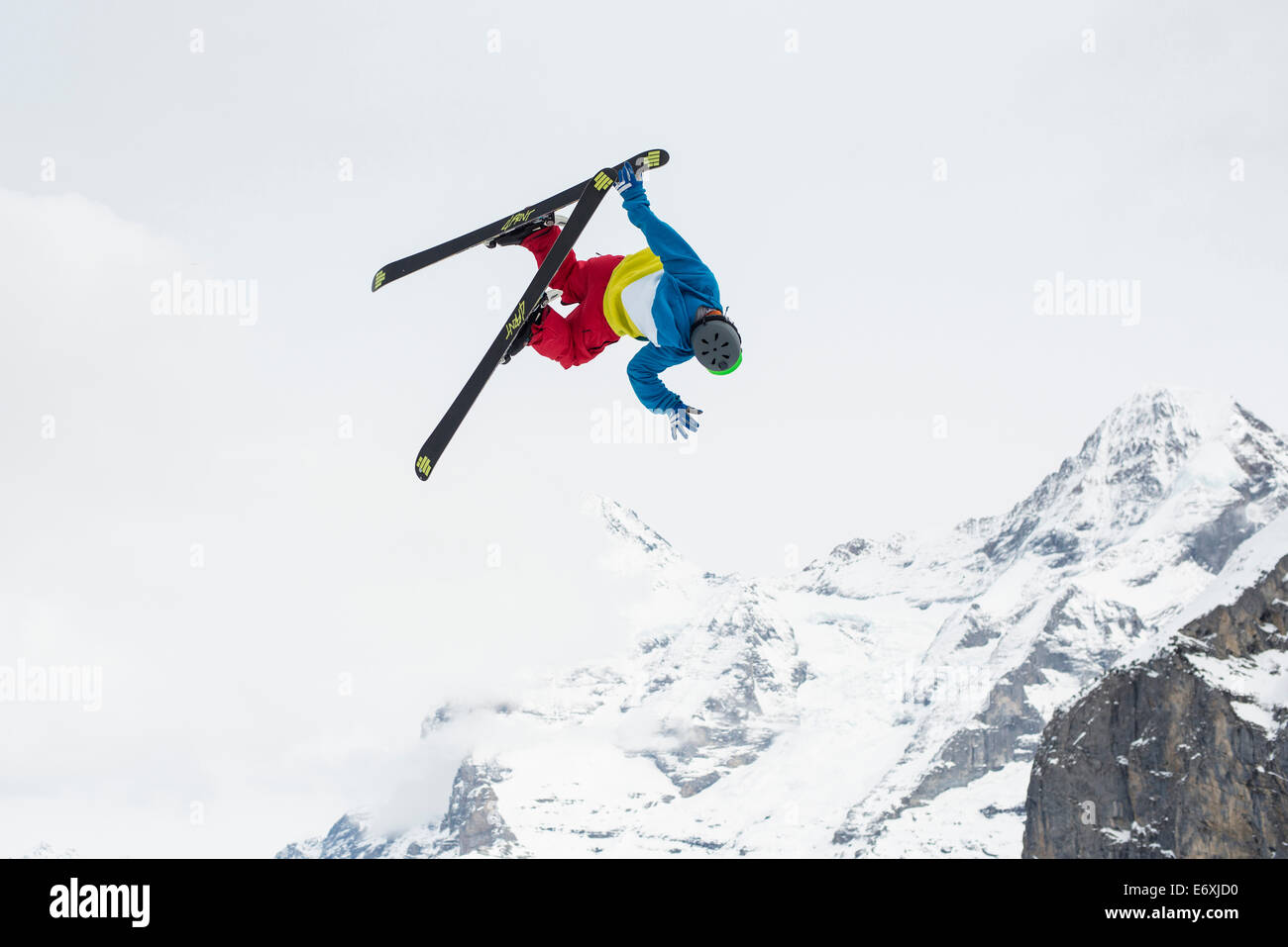 Freestyle skier in action, whitestyle open, freestyle competition