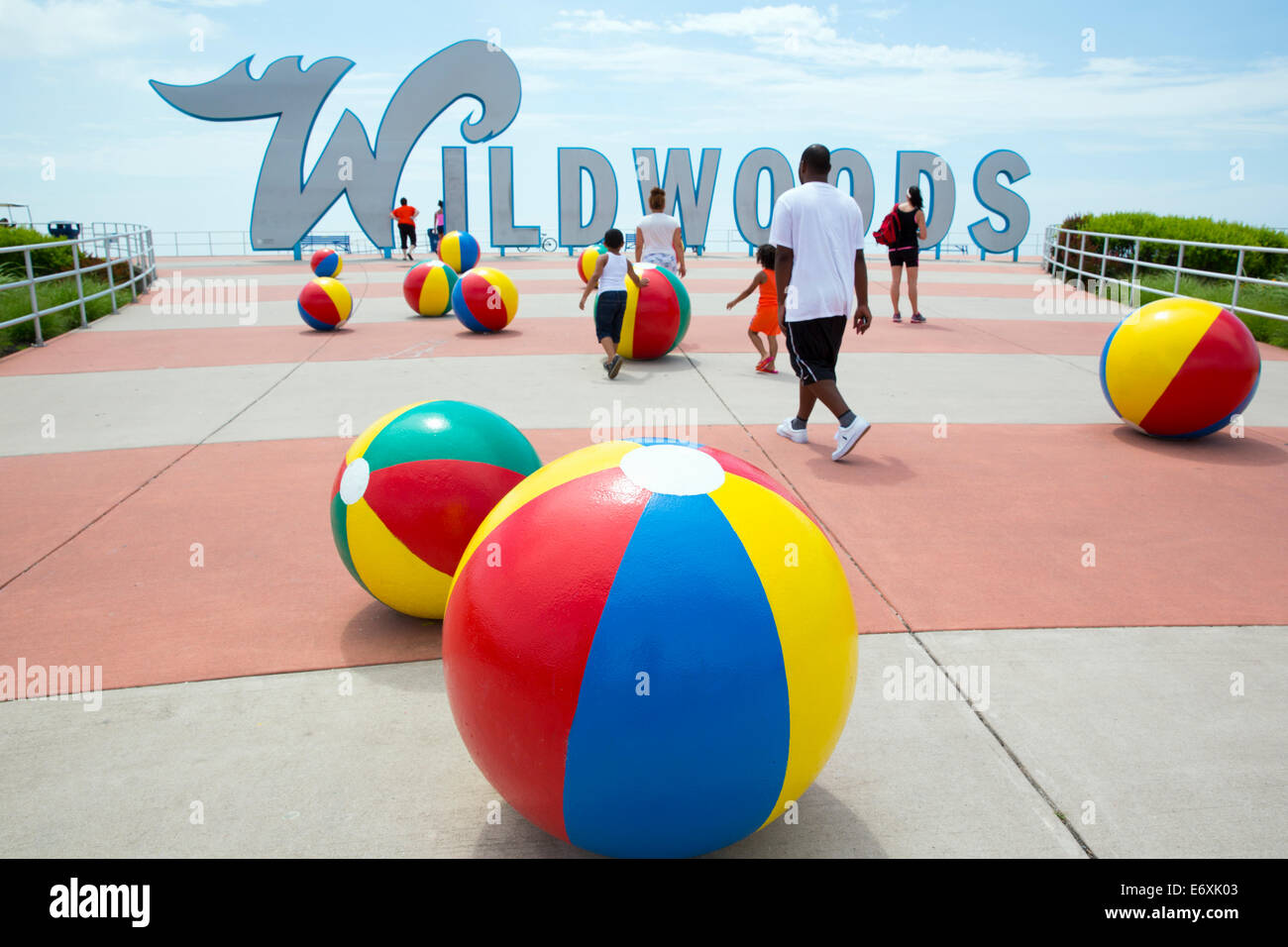 USA,New Jersey,Wildwood,Wildwood sign and beach balls Stock Photo