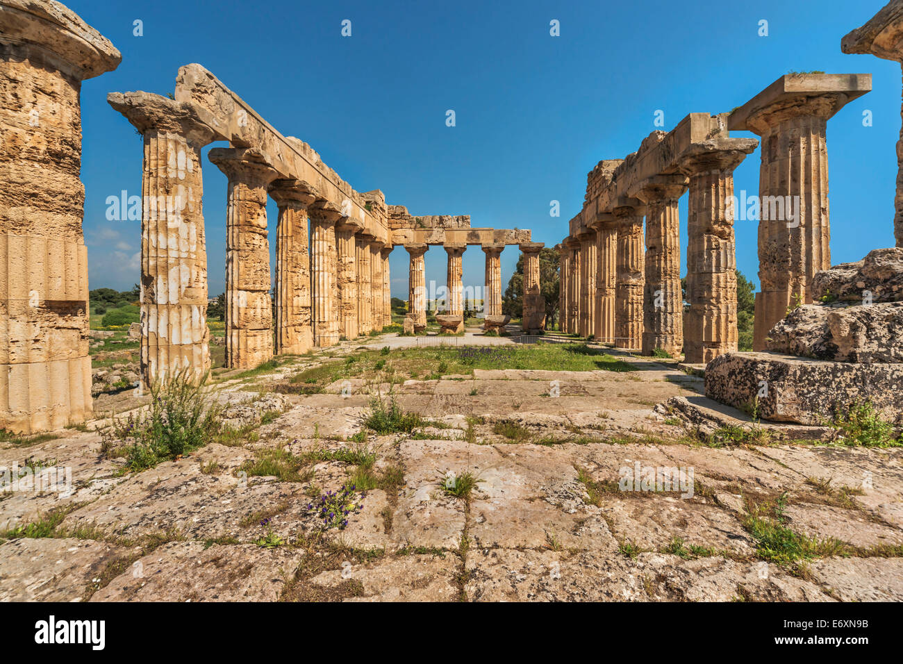 Temple of Hera was built about 470 to 450 BC. The Temple belongs to the archaeological sites of Selinunte, Sicily, Italy, Europe Stock Photo