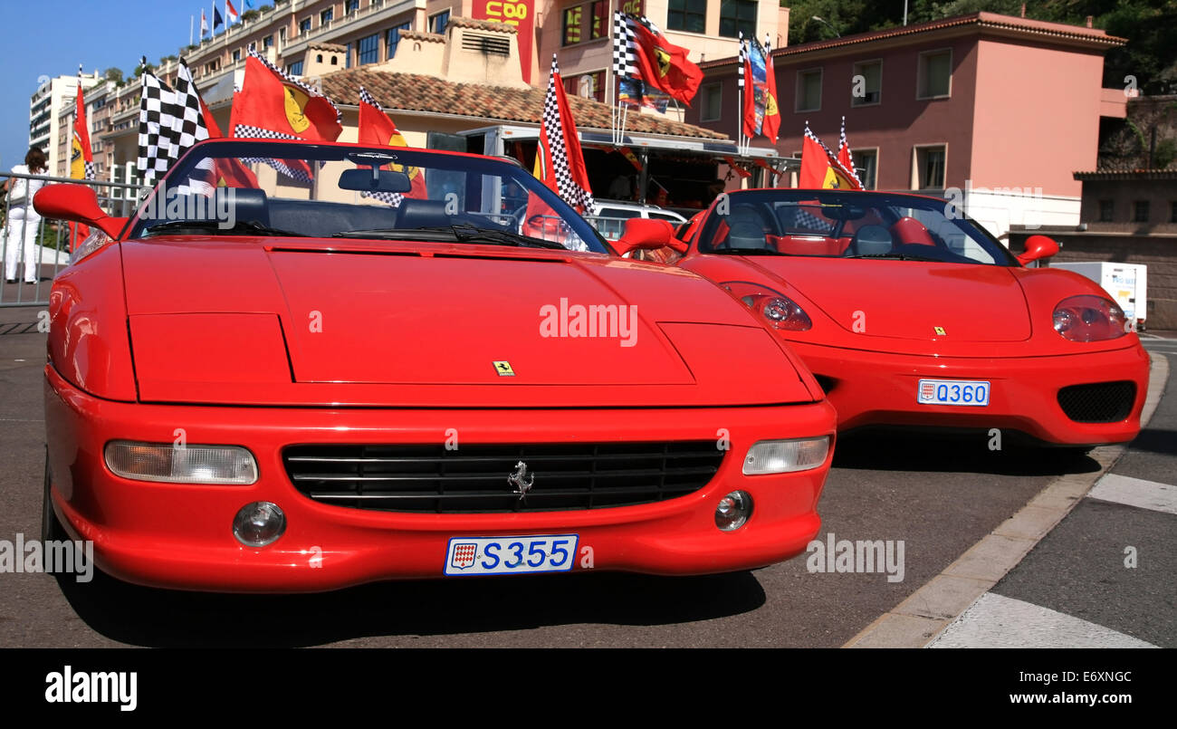 Luxury car Ferrari parked near store selling car. Also you can rent a