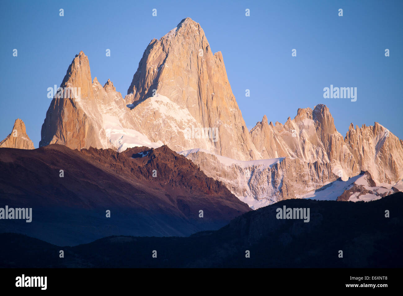 Beautiful portrait of Mount Fitz Roy at sunrise. Parque Nacional Los Glaciares, El Chalten, Patagonia Argentina Stock Photo