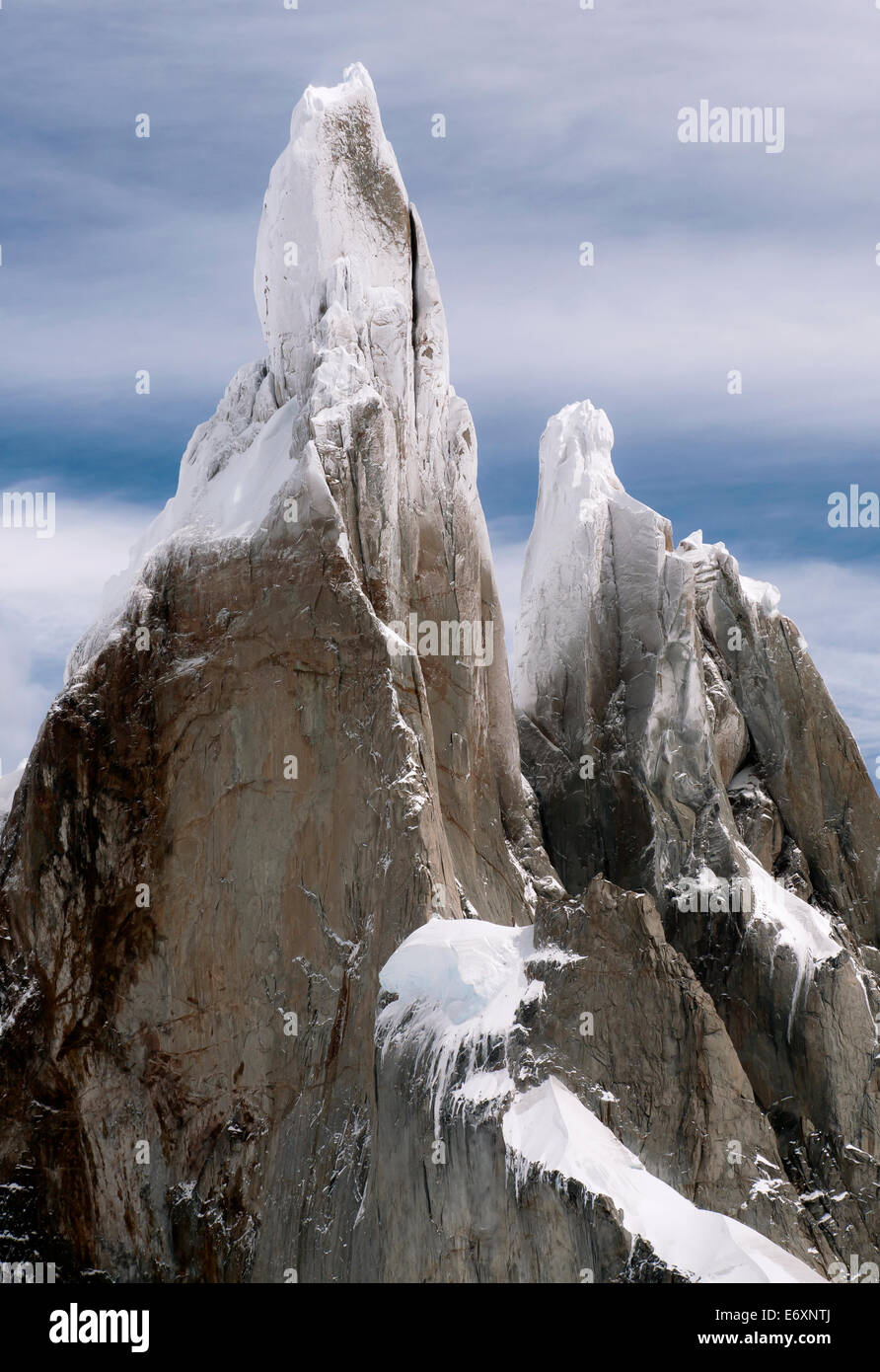 Detailed portrait of Cerro Torre. Los Glaciares National Park, El Chalten, Patagonia Argentina Stock Photo