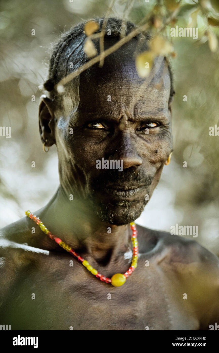 Older man from the Benna tribe, Omo valley, South Ethiopia, Africa Stock Photo