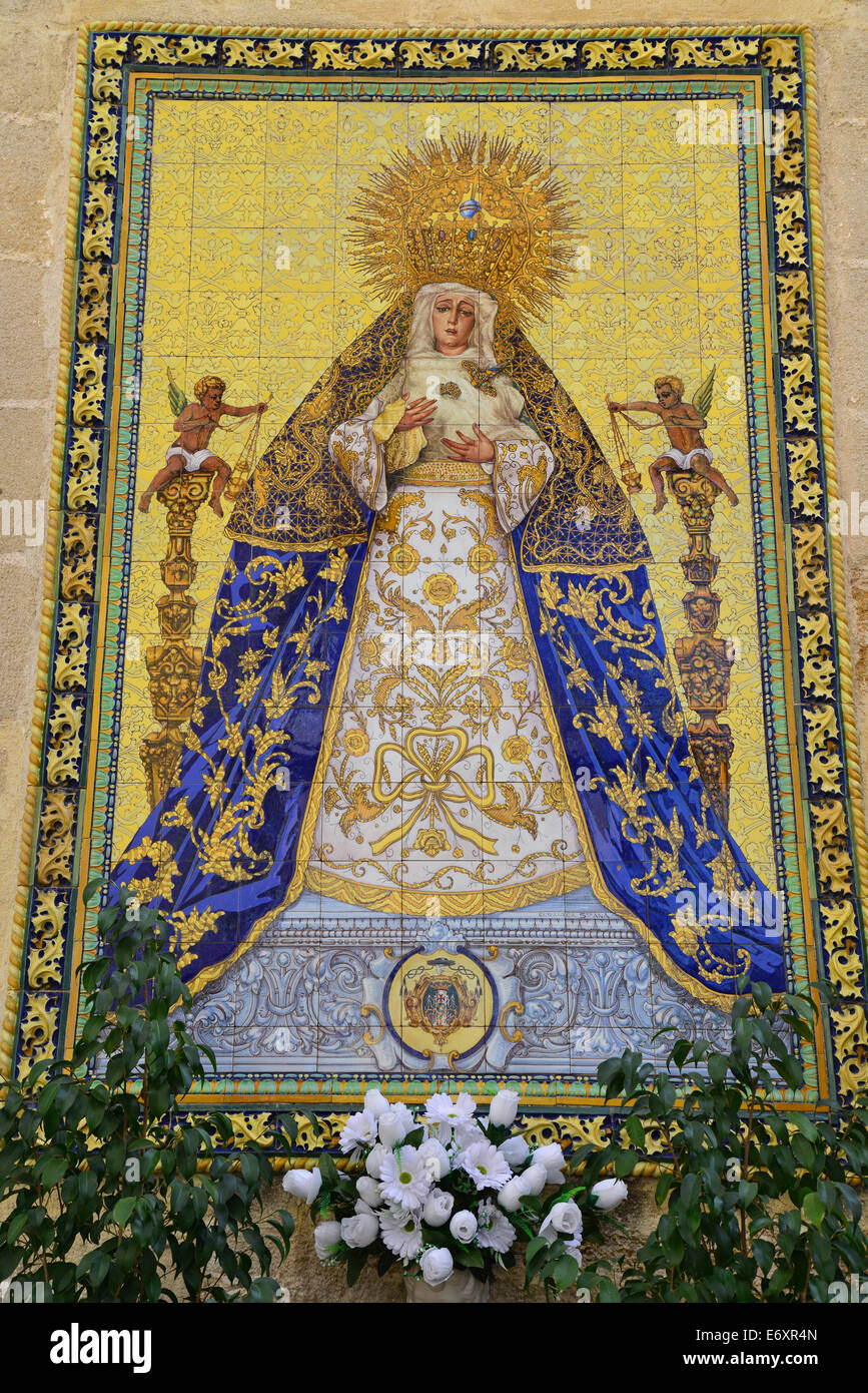 Mosaic of the Virgin of Bitterness, Church of the Discalced, Jerez de la Frontera, Province of Cádiz, Andalusia, Spain Stock Photo