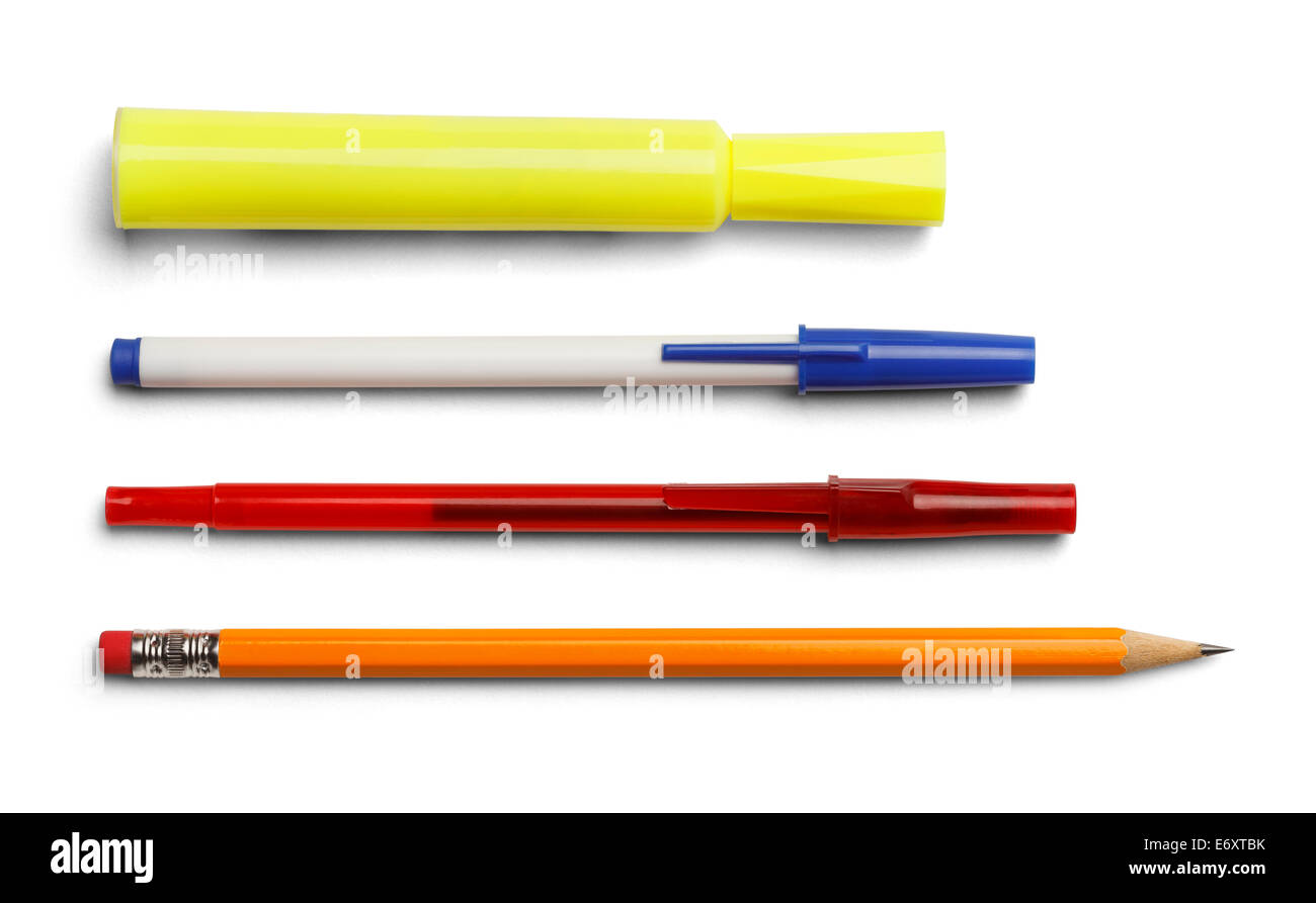 Marker pens and pencil isolated on white background. Stock Photo