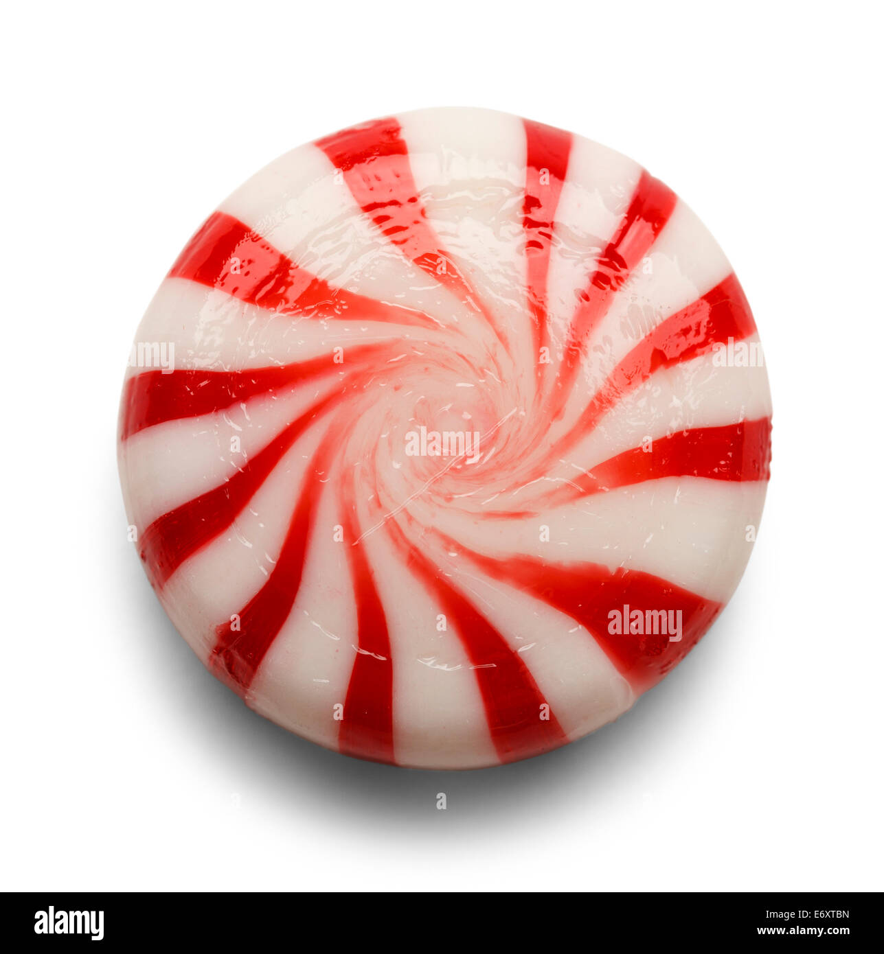 One Piece of Peppermint Candy Isolated on White Background. Stock Photo