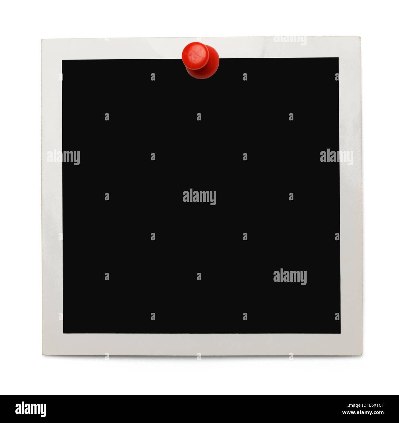 Old Photo with Copy Space and Red Thumb Tack Isolated on White Background. Stock Photo
