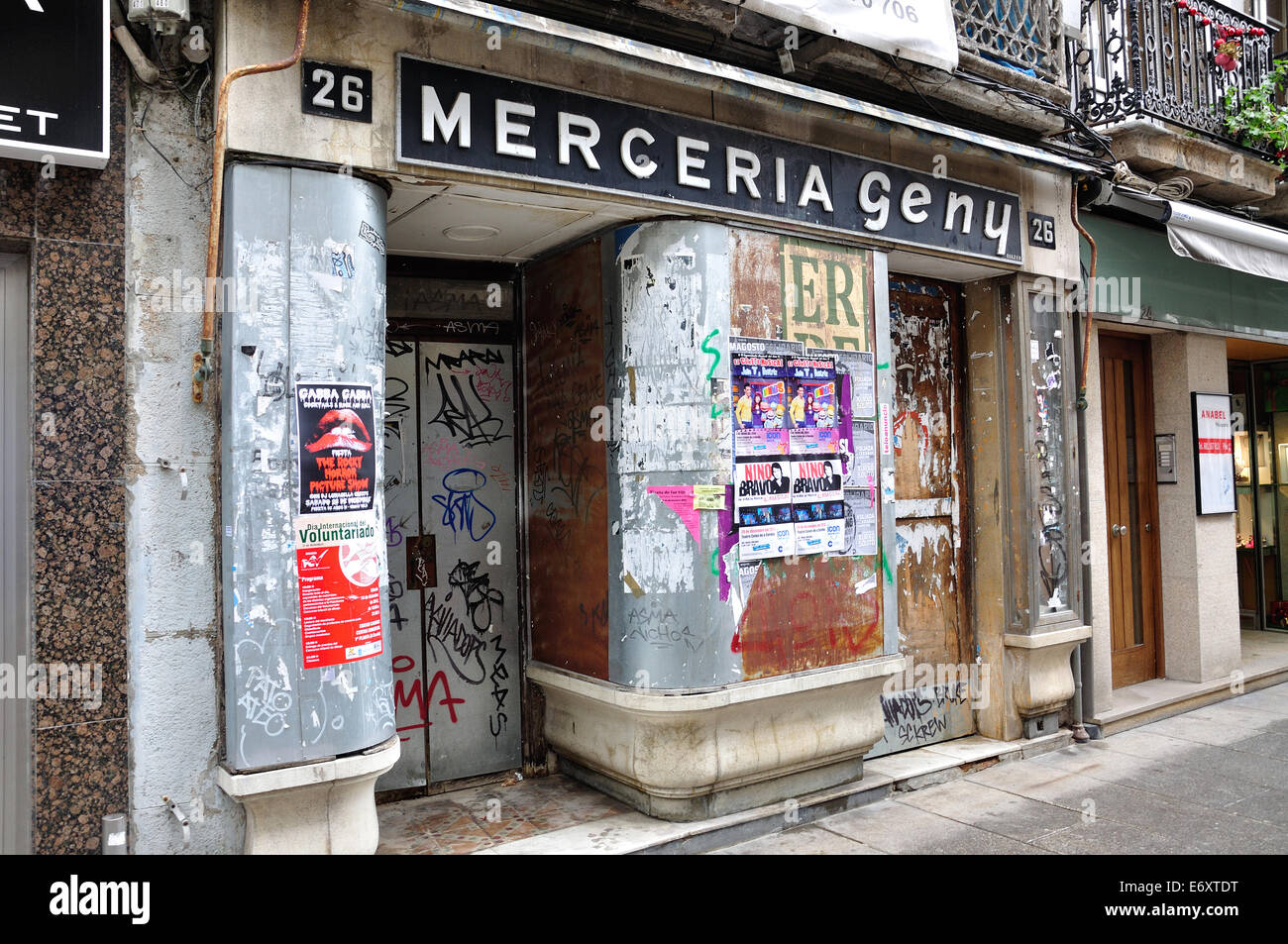 Boarded up shop in Biaxa District, Lisbon, Lisboa Region, Lisbon District, Portugal Stock Photo