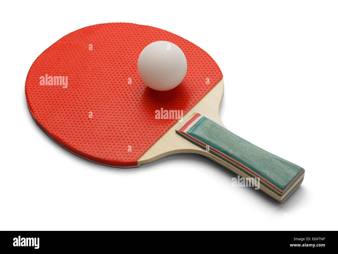 Table Tennis Paddle and Ping Pong Ball Isolated on White Background. Stock Photo