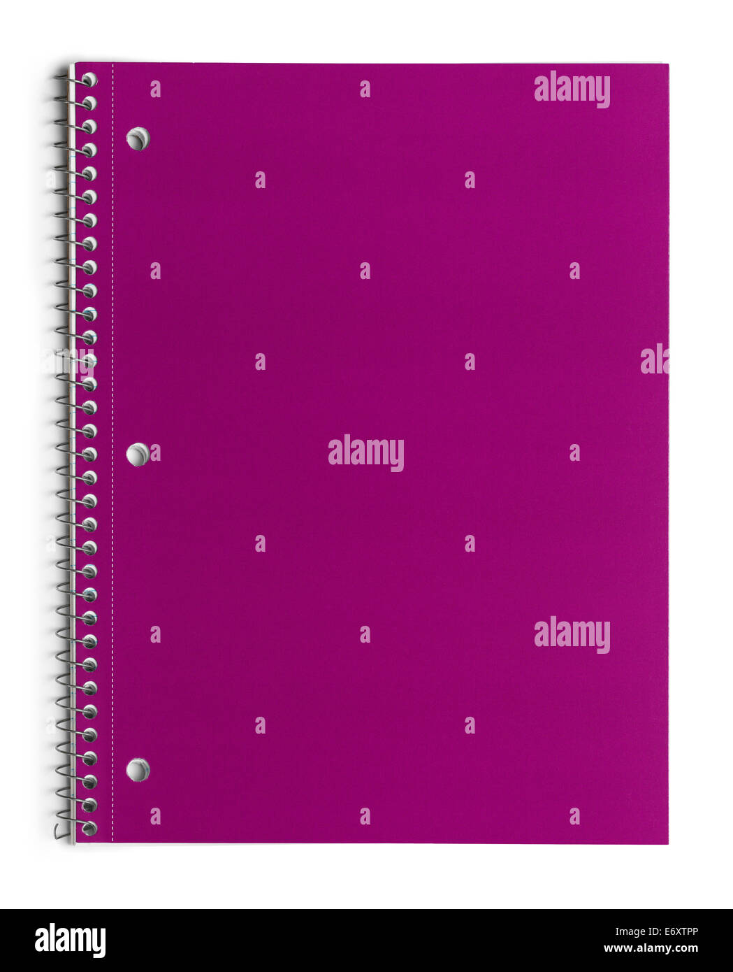 Pink School Line Paper Spiral Notebook Isolated on White Background. Stock Photo