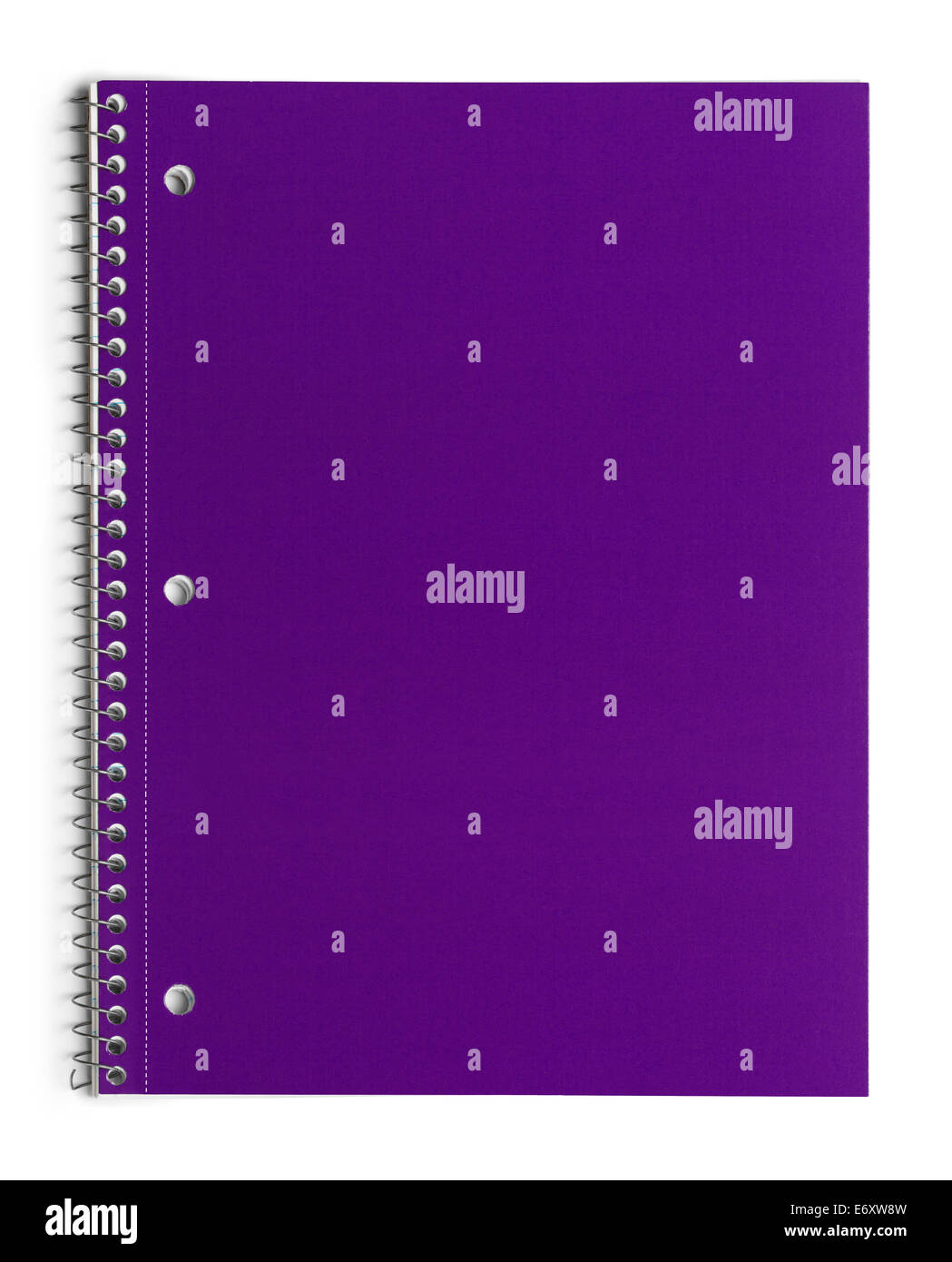 Purple School Line Paper Spiral Notebook Isolated on White Background. Stock Photo