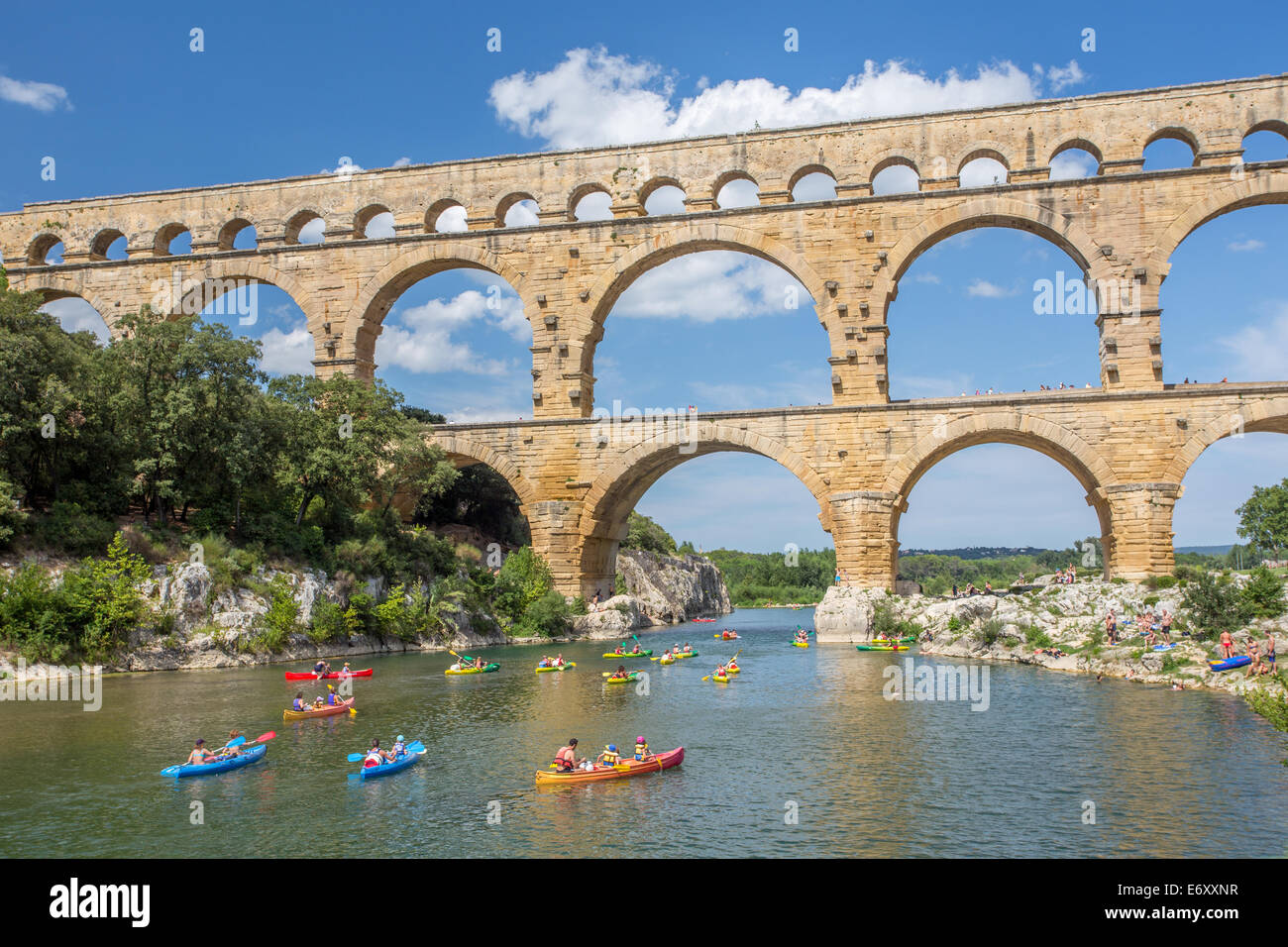 Kayaks going under the Pont du Gard Roman aqueduct, Gard, Languedoc, France  Stock Photo - Alamy