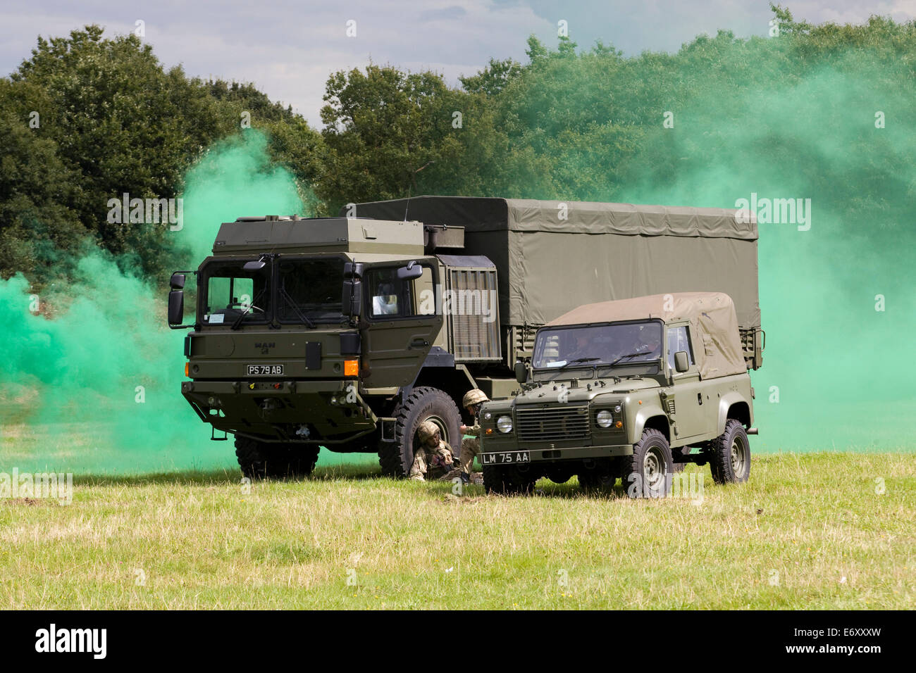 The MAN Support Vehicle Under attack at a reenactment Stock Photo