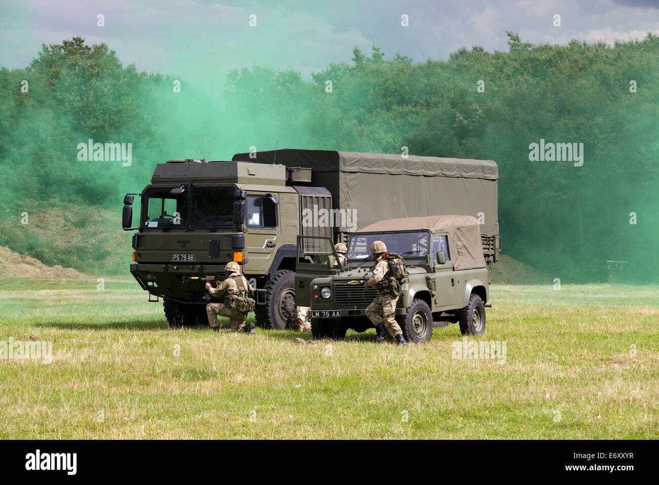 The MAN Support Vehicle Under attack at a reenactment Stock Photo