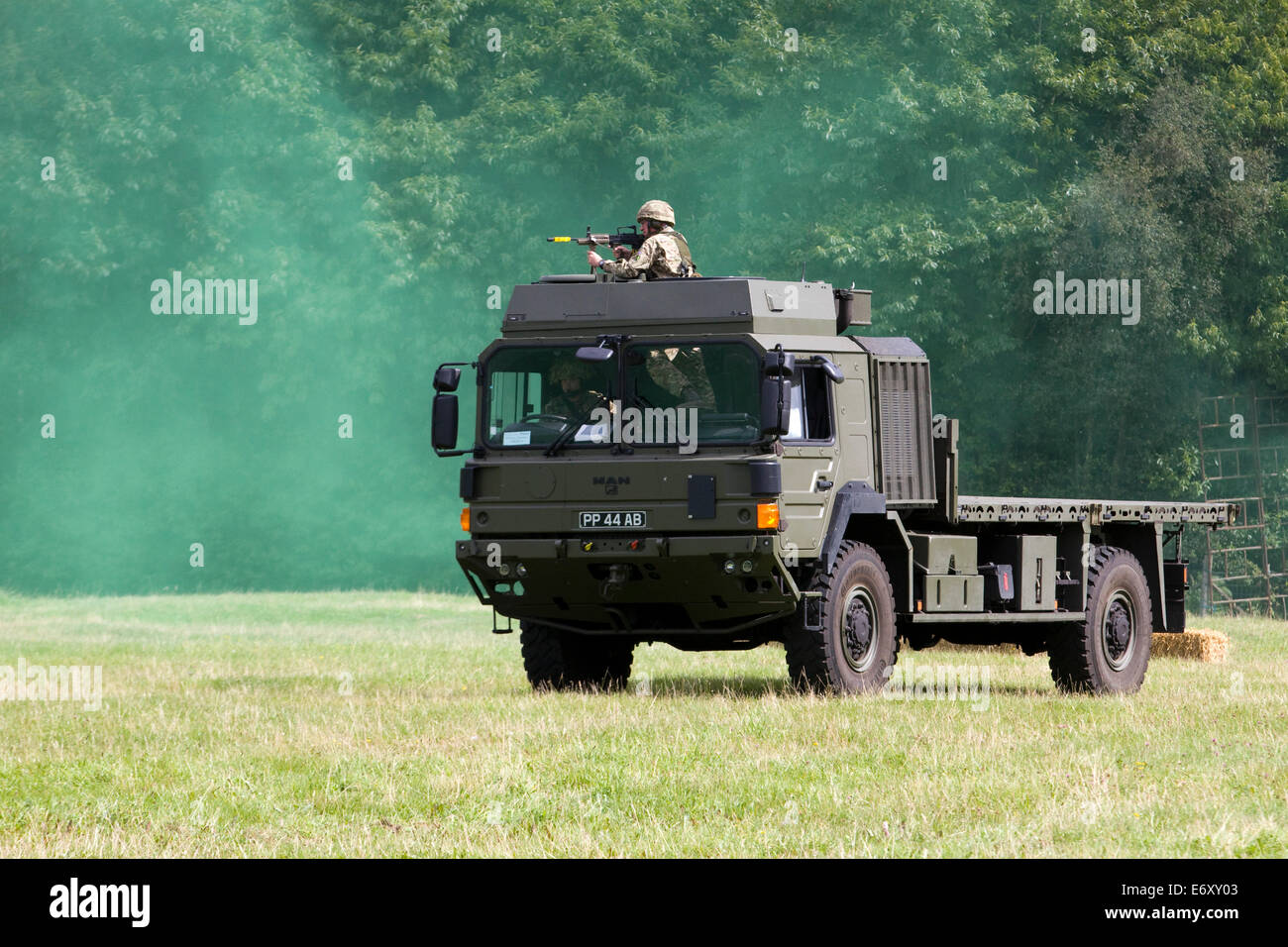 The MAN Support Vehicle Under attack at a reenactment Stock Photo