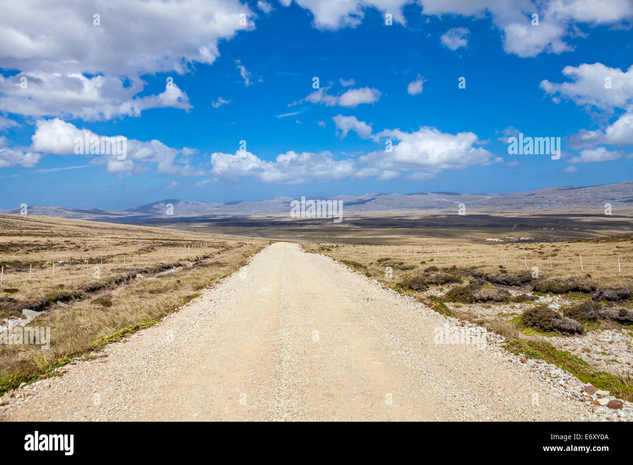 Gravel road from Port Stanley to North Pond on East Falkland. Stock Photo