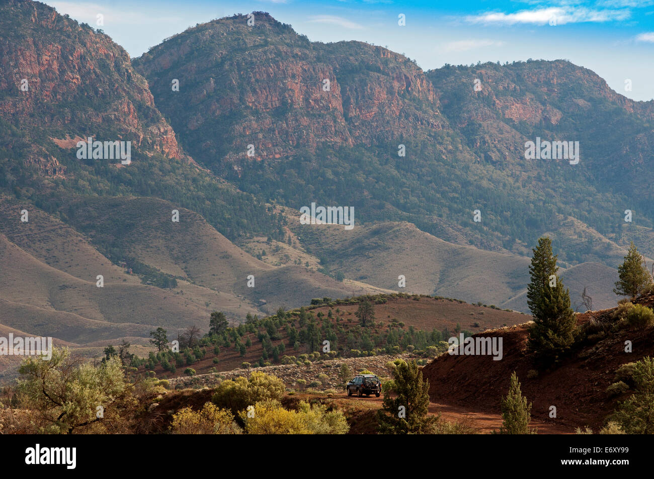 Drive through the Brachina Gorge with the Heysen Range in the background, Flinders Ranges National Park, South Australia, Austra Stock Photo