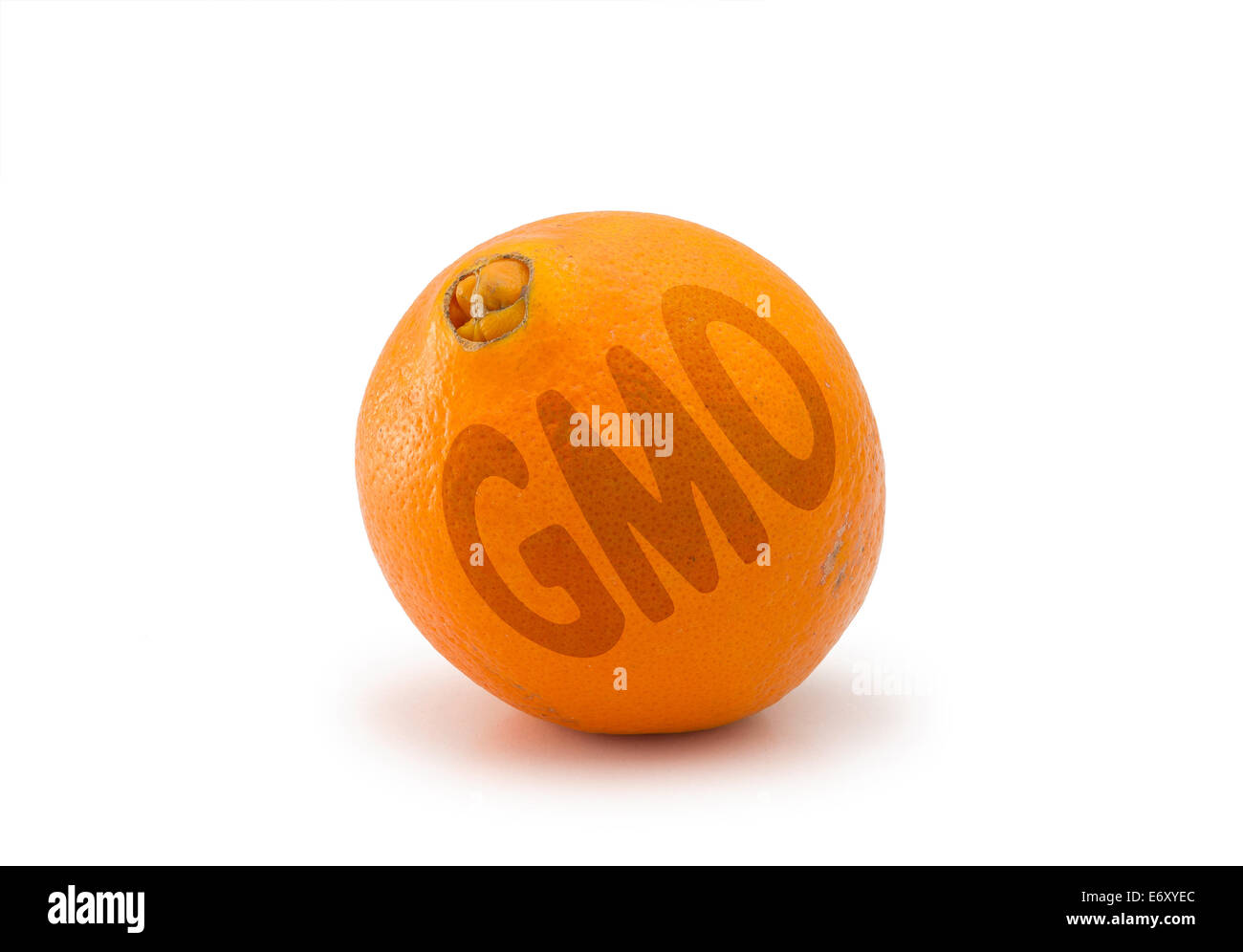 GMO juicy orange isolated on white background Stock Photo