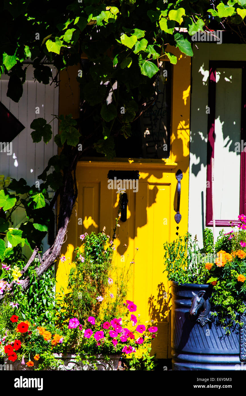 Door with Flower Planters Stock Photo - Alamy