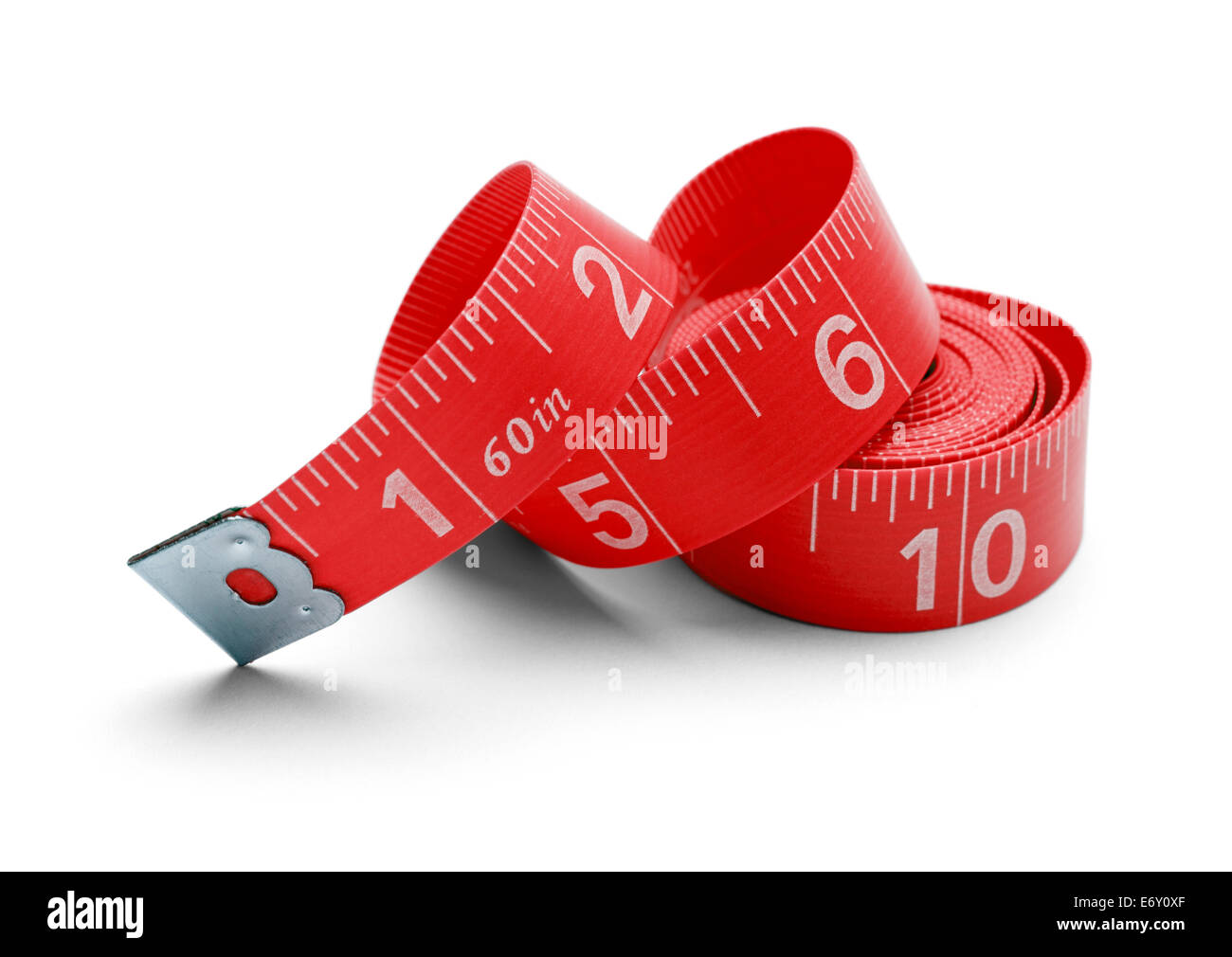 Rolled up and twisted sewing tape measure Isolated on white background. Stock Photo