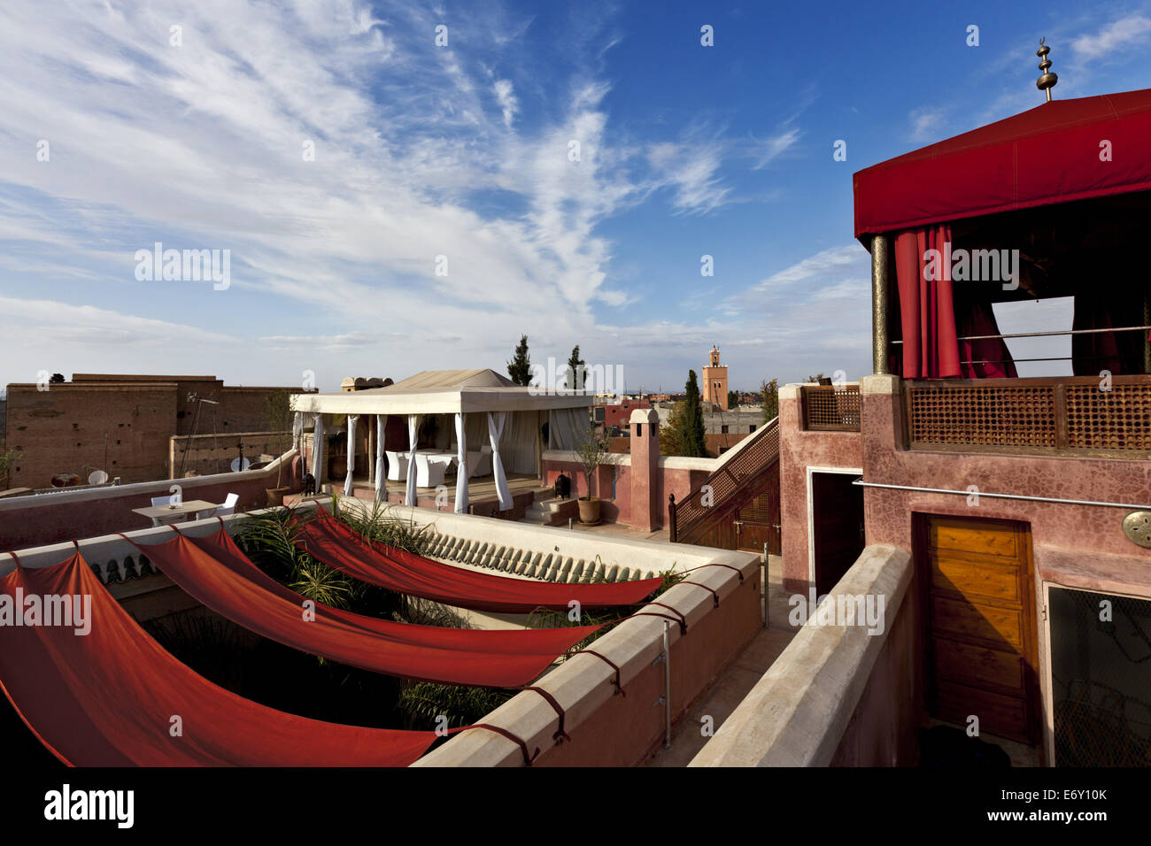 Flying carpet pavilion on the roof, Riad Anayela, Marrakech, Morocco Stock Photo