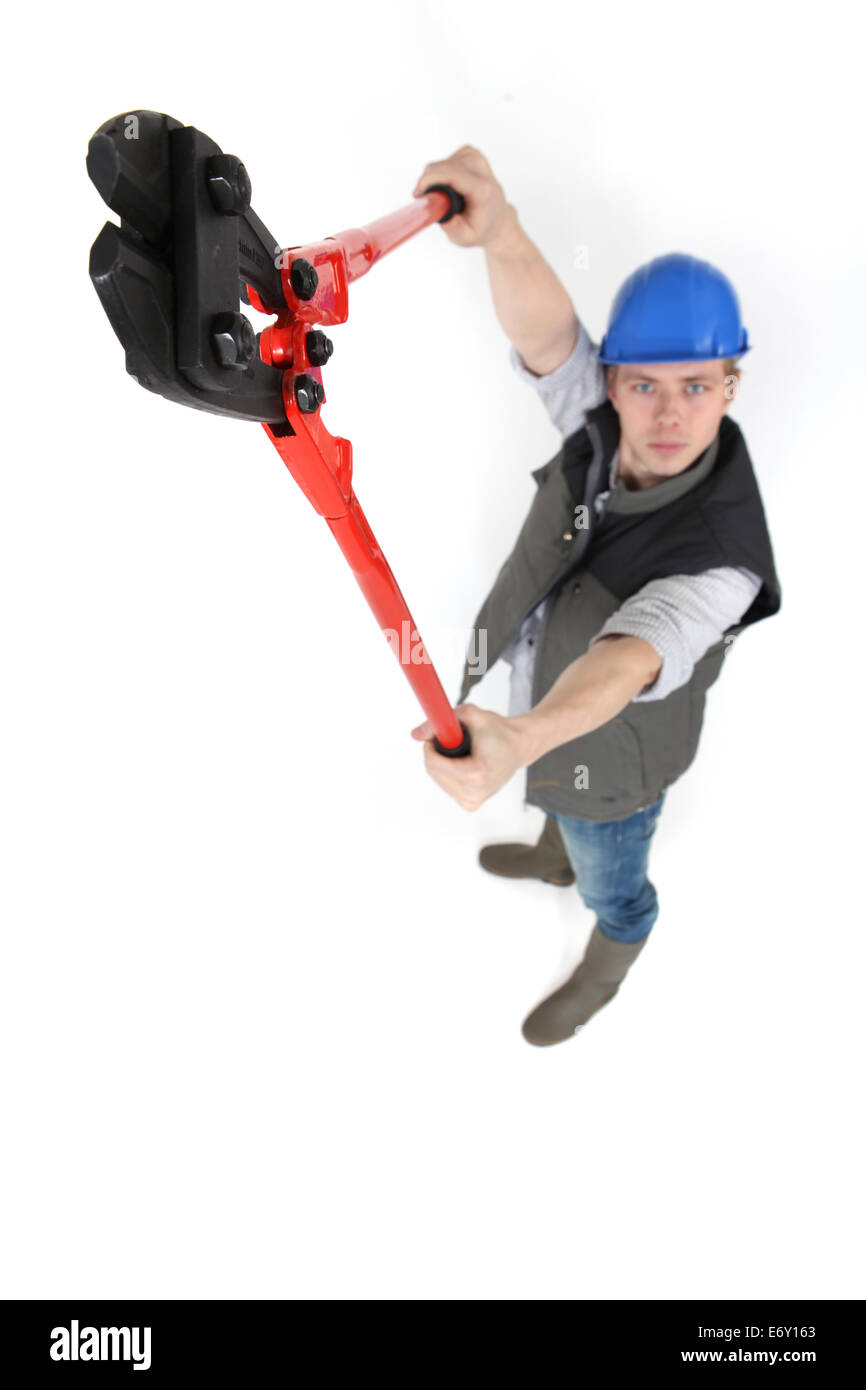 Man using boltcutters Stock Photo Alamy
