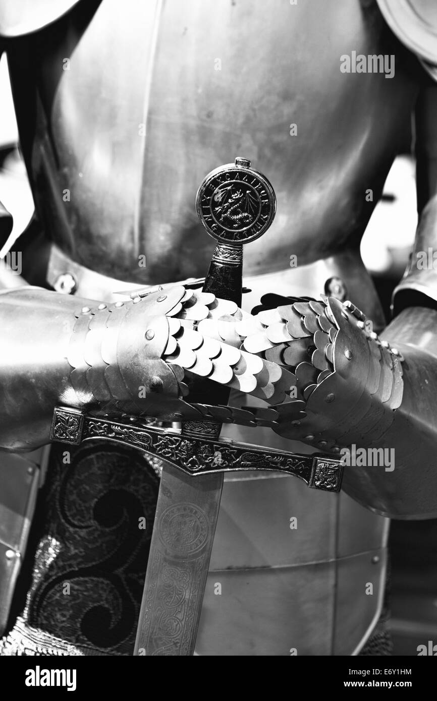 Close up of a Knights Armour and sword Stock Photo