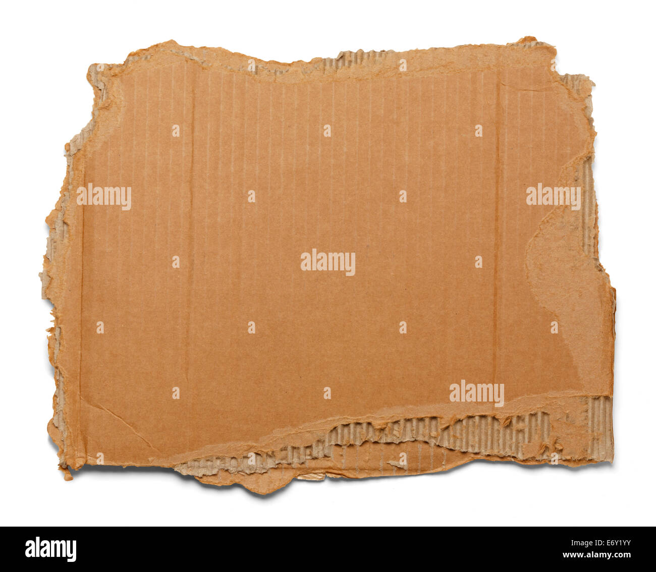 Brown corrugated cardboard torn and isolated on white. Stock Photo