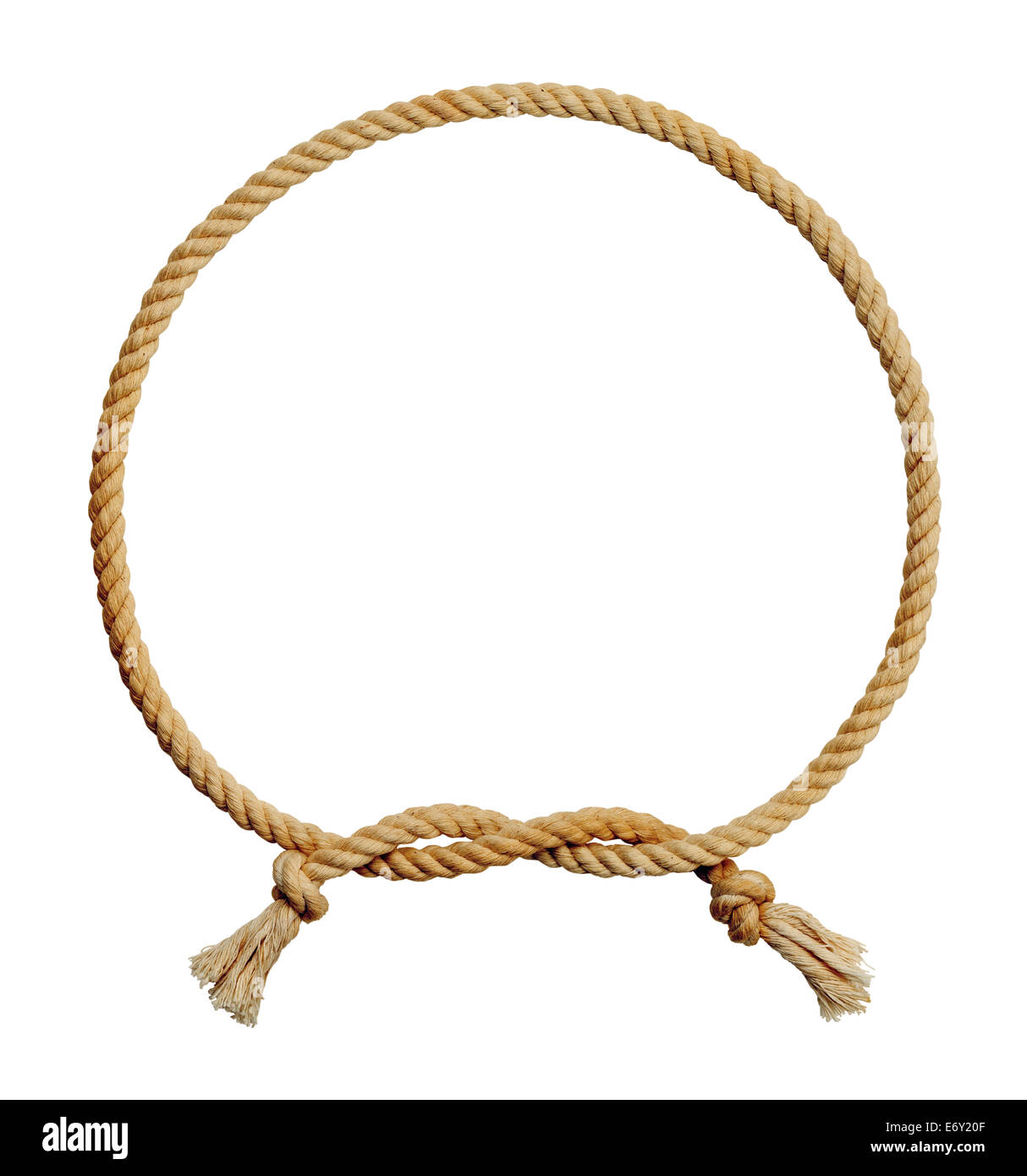 Old Dirty Rope Circle Frame Isolated on White Background. Stock Photo