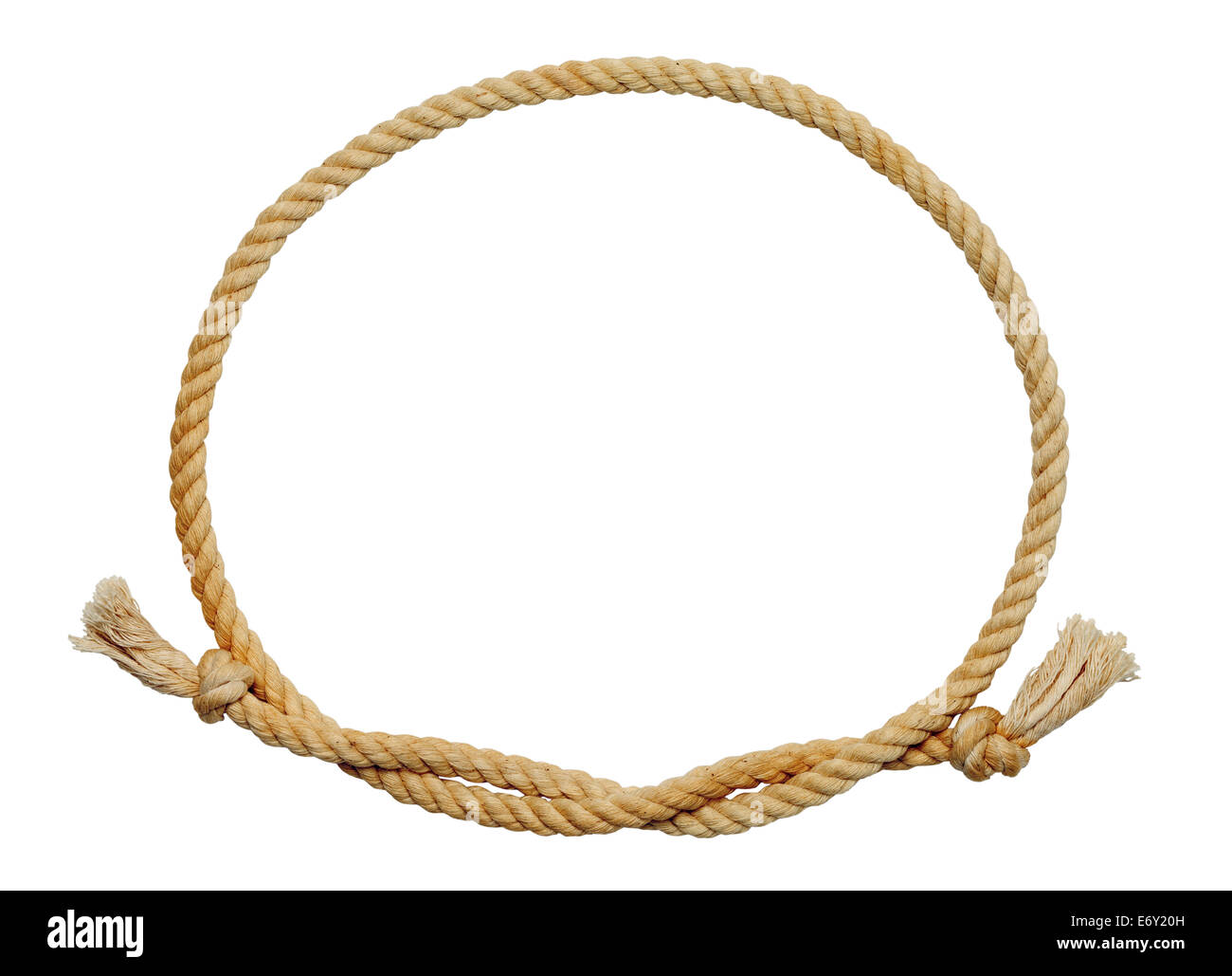 Old Dirty Rope Oval Frame Isolated on White Background. Stock Photo