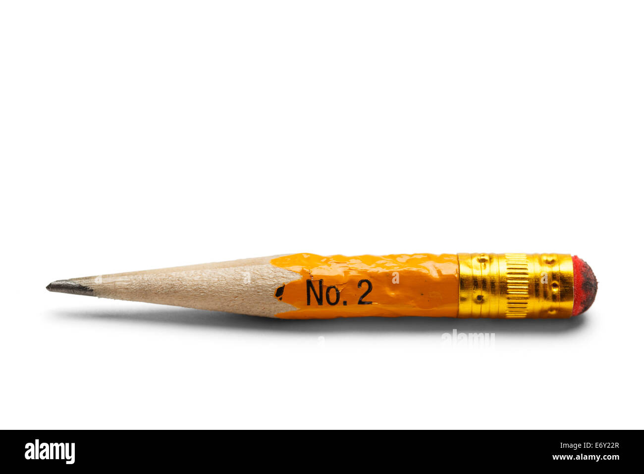 Small Number Two Pencil with Worn Eraser and White Marks Isolated on White Background. Stock Photo